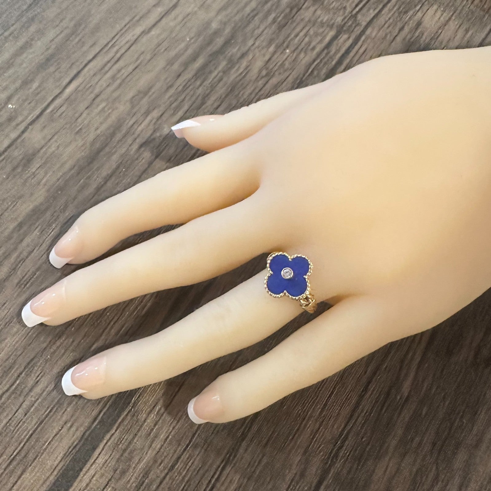 Van Cleef & Arpels Alhambra 18k Yellow Gold Lapis Lazuli Diamond Ring Sz 5.75 | Fortrove