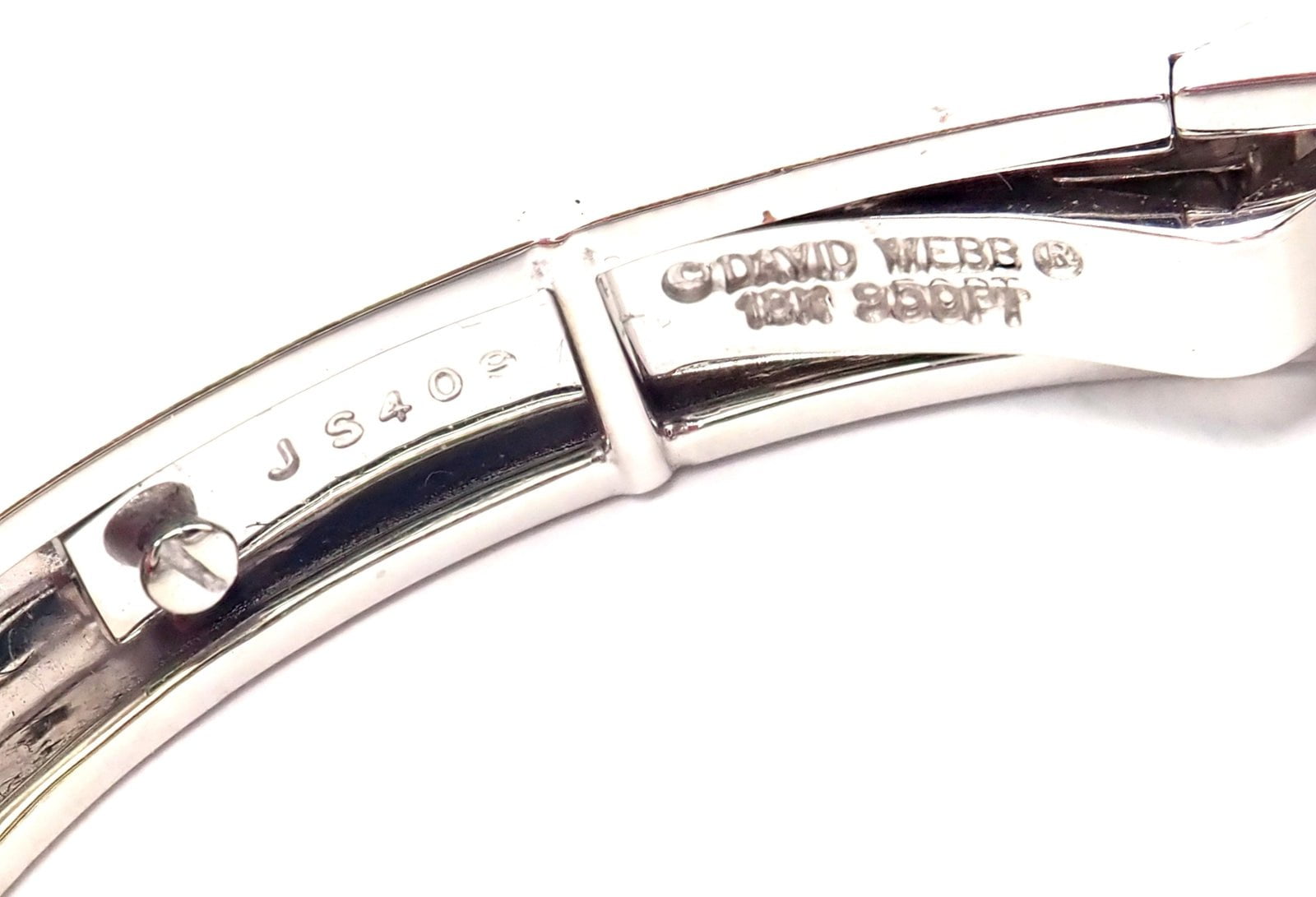 Authentic! David Webb 18k Gold & Platinum Diamond Rock Crystal Bangle Bracelet | Fortrove