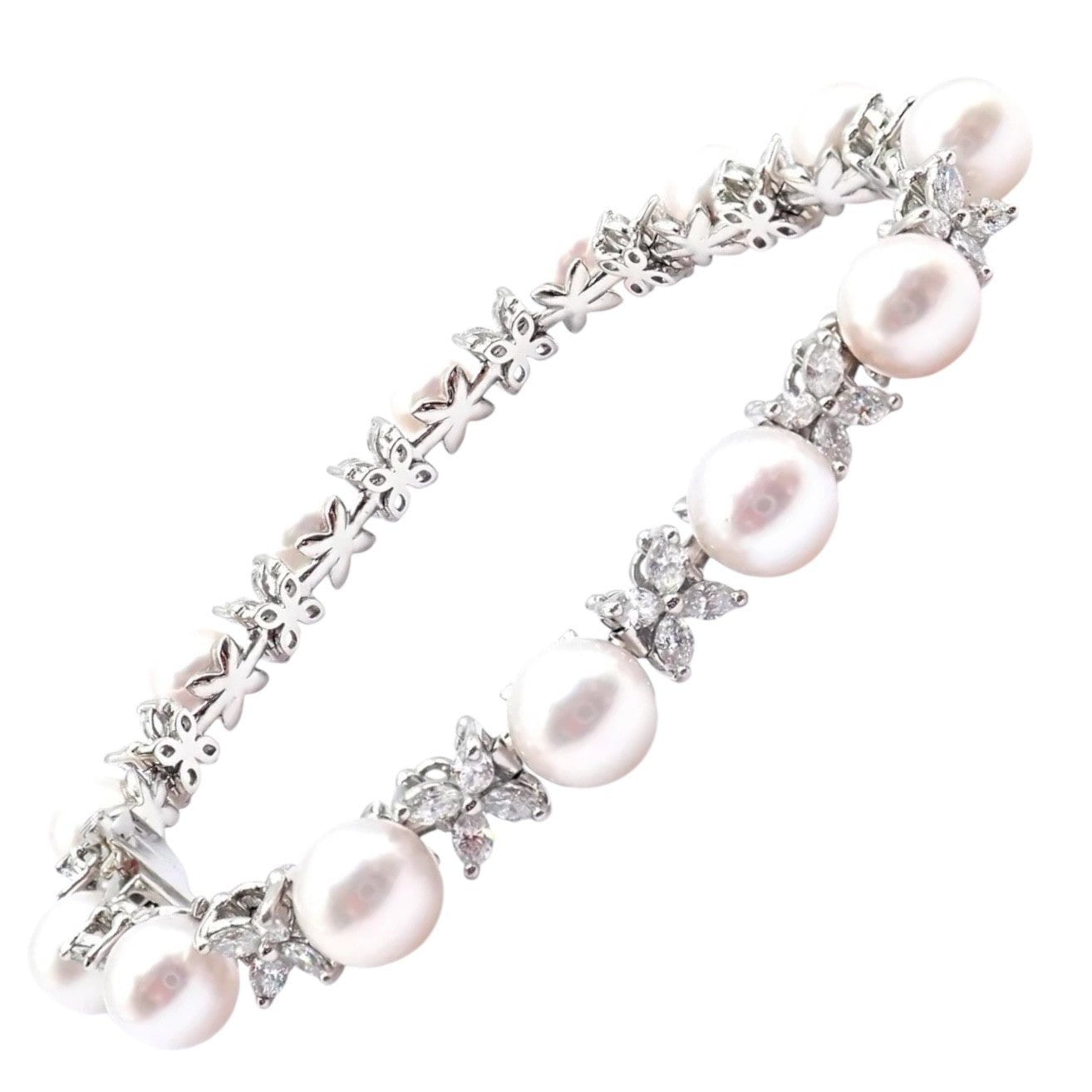 Tiffany & Co. Jewelry & Watches:Fine Jewelry:Bracelets & Charms Tiffany & Co Victoria Platinum Diamond Akoya Cultured Pearl Line Tennis Bracelet