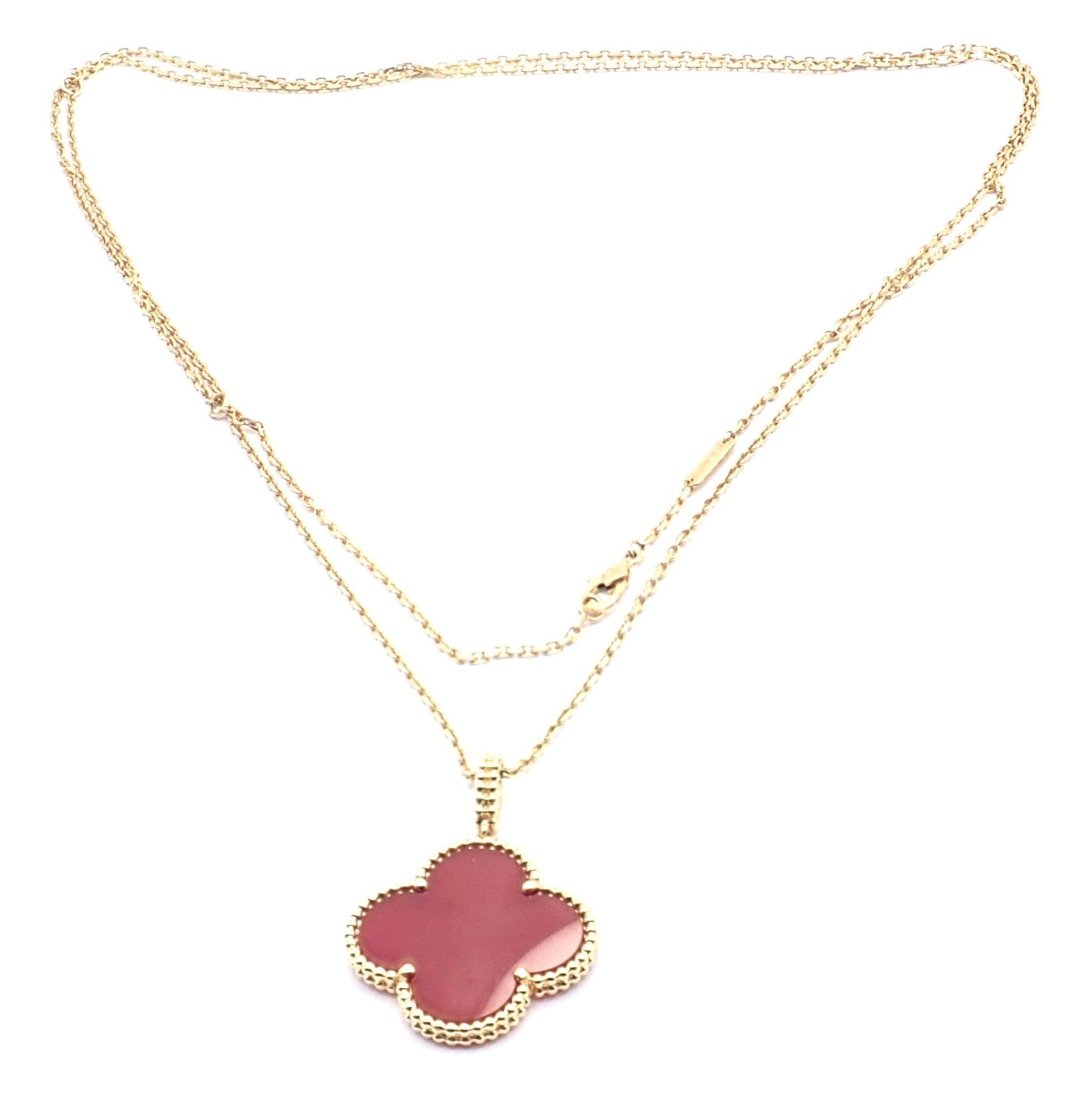 Van Cleef & Arpels Jewelry & Watches:Fine Jewelry:Necklaces & Pendants Van Cleef & Arpels 18k Gold Magic Alhambra Carnelian Motif Long Necklace Cert