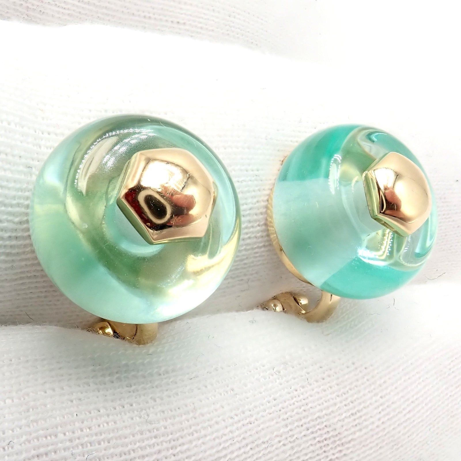Authentic! Vintage Marina B 18k Yellow Gold Pneu Crystal Earrings | Fortrove