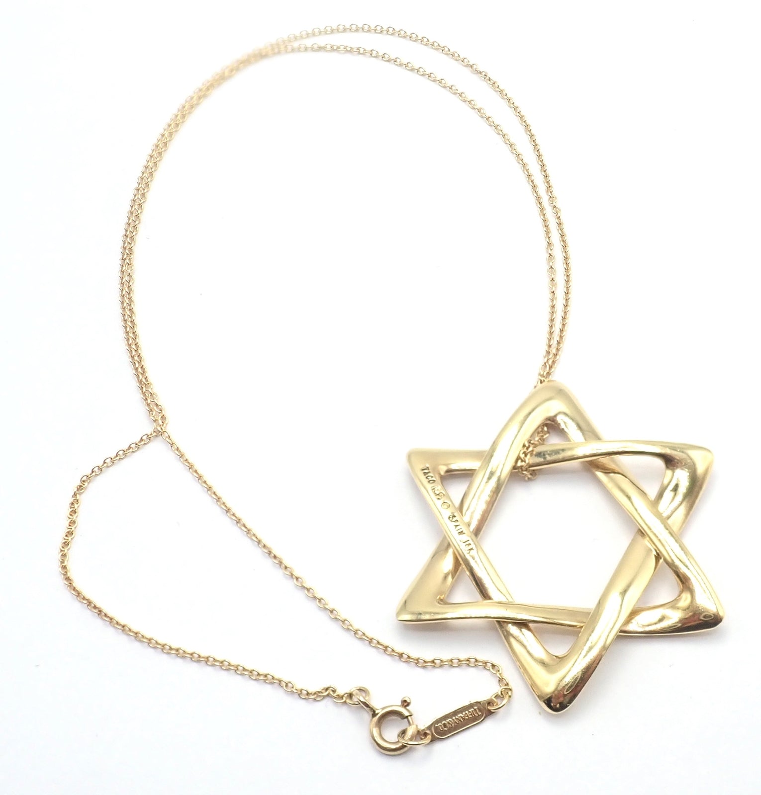 Authentic! Tiffany & Co Peretti 18k Gold Large Star Of David Pendant Necklace | Fortrove