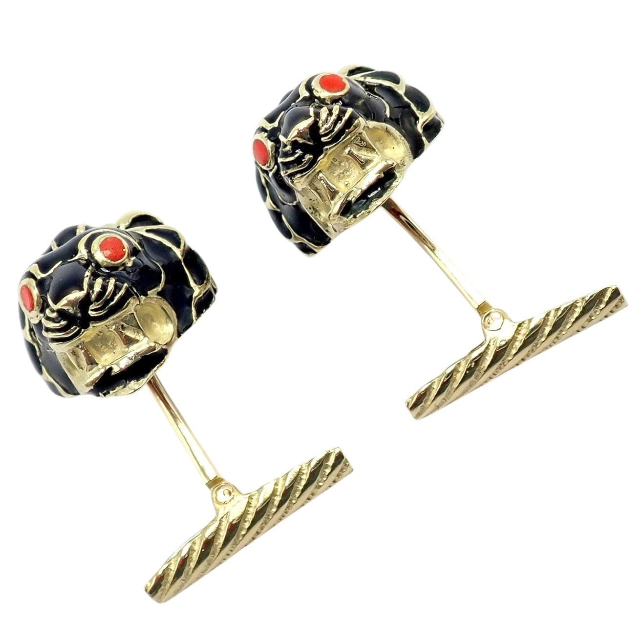 Vintage! David Webb 18k Yellow Gold Black Enamel Lion Cufflinks | Fortrove