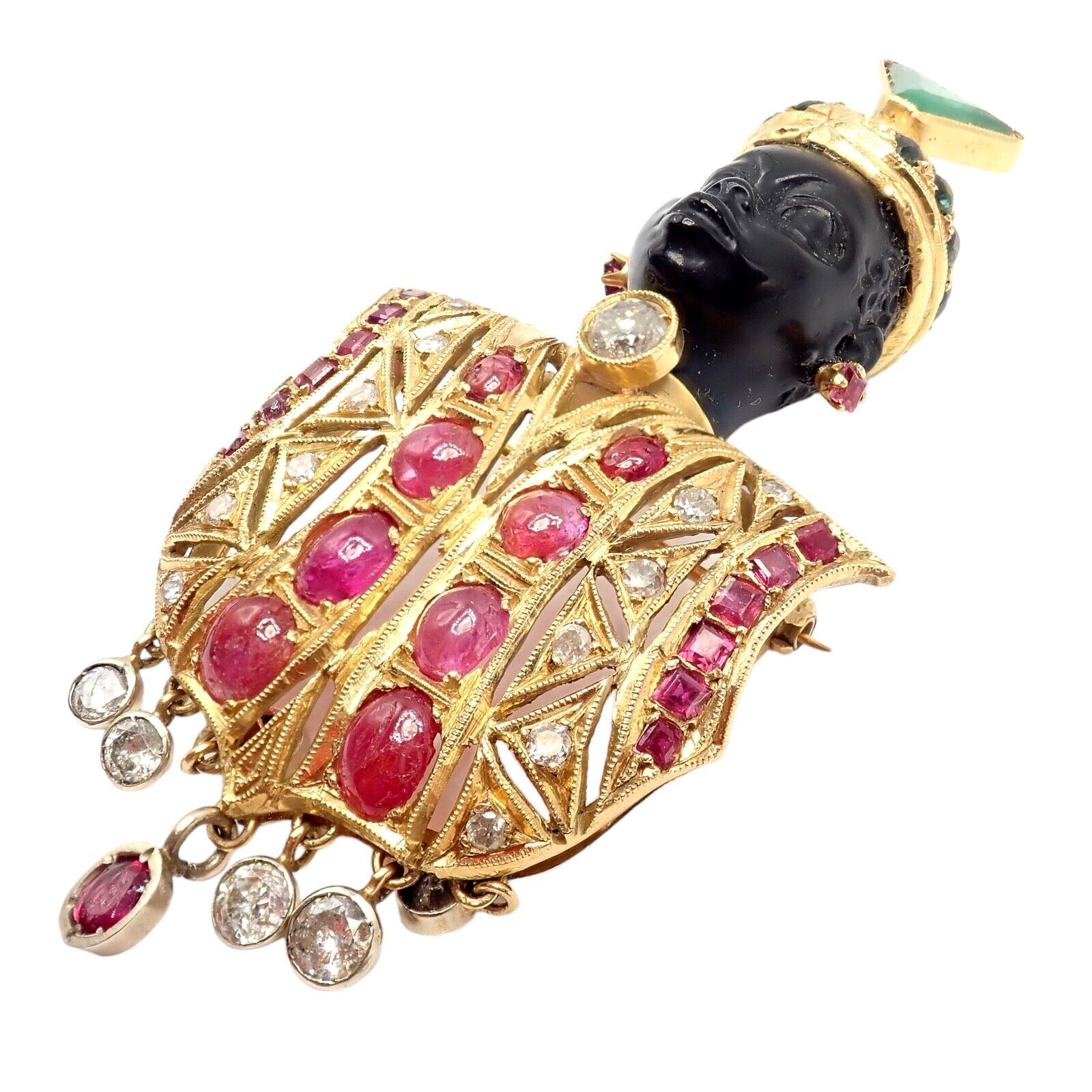 Rare! Ethel Merman Estate 18k Yellow Gold Large Blackamoor Diamond Ruby Brooch | Fortrove