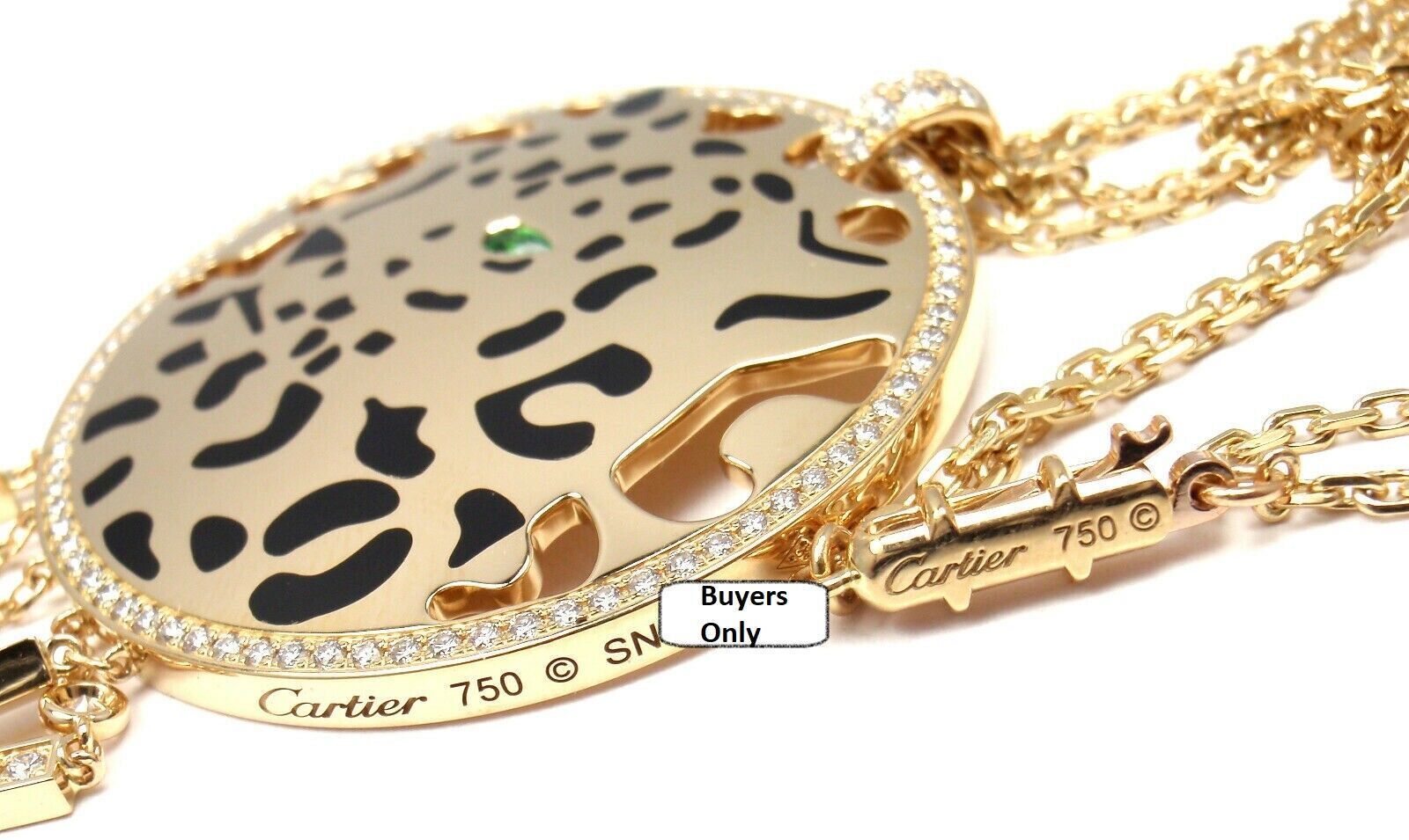 Cartier Jewelry & Watches:Fine Jewelry:Necklaces & Pendants Authentic! Cartier Panther 18k Yellow Gold Diamond Tsavorite Lacquer Necklace