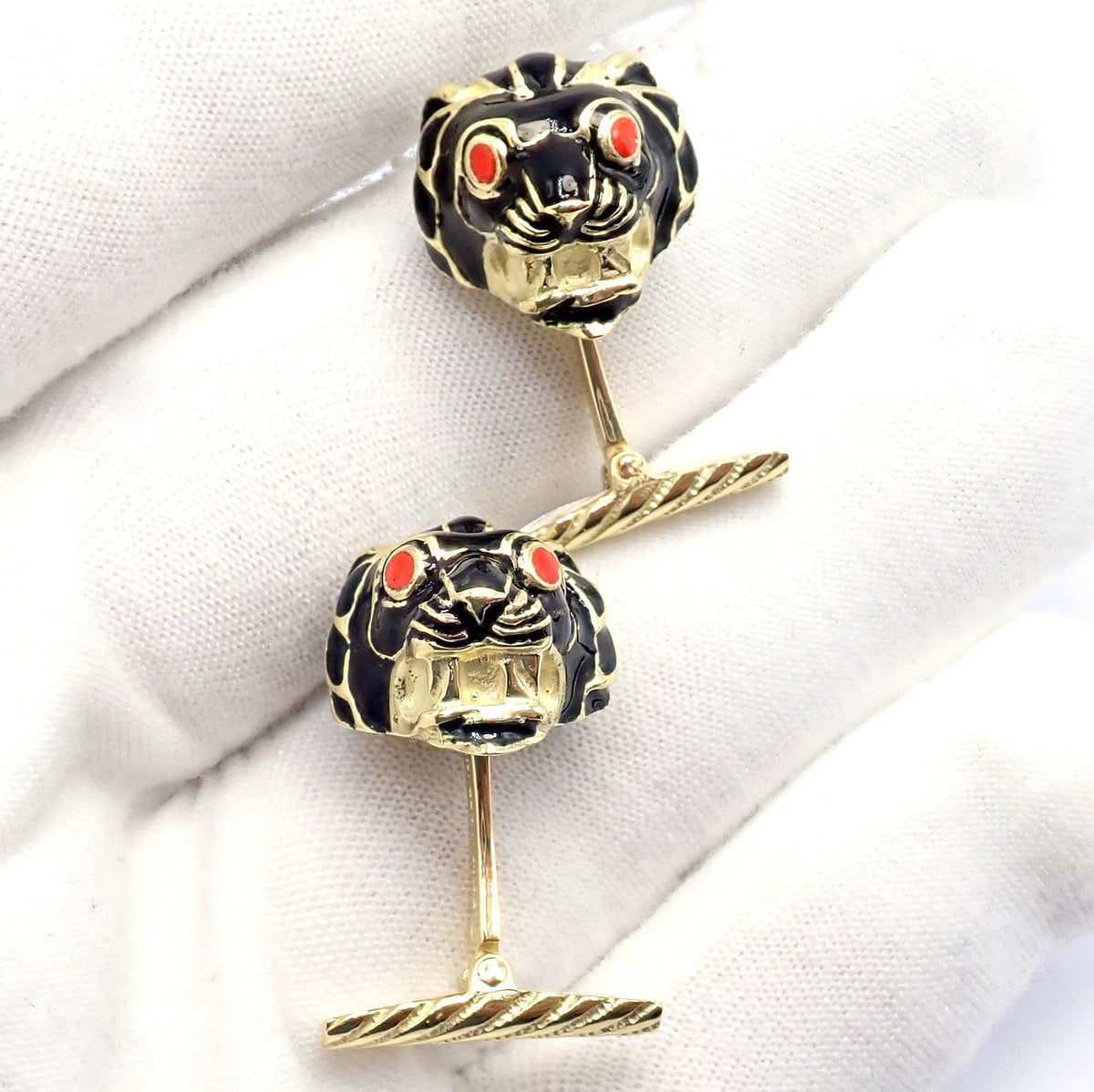 David Webb Jewelry & Watches:Men's Jewelry:Cufflinks Vintage! David Webb 18k Yellow Gold Black Enamel Lion Cufflinks