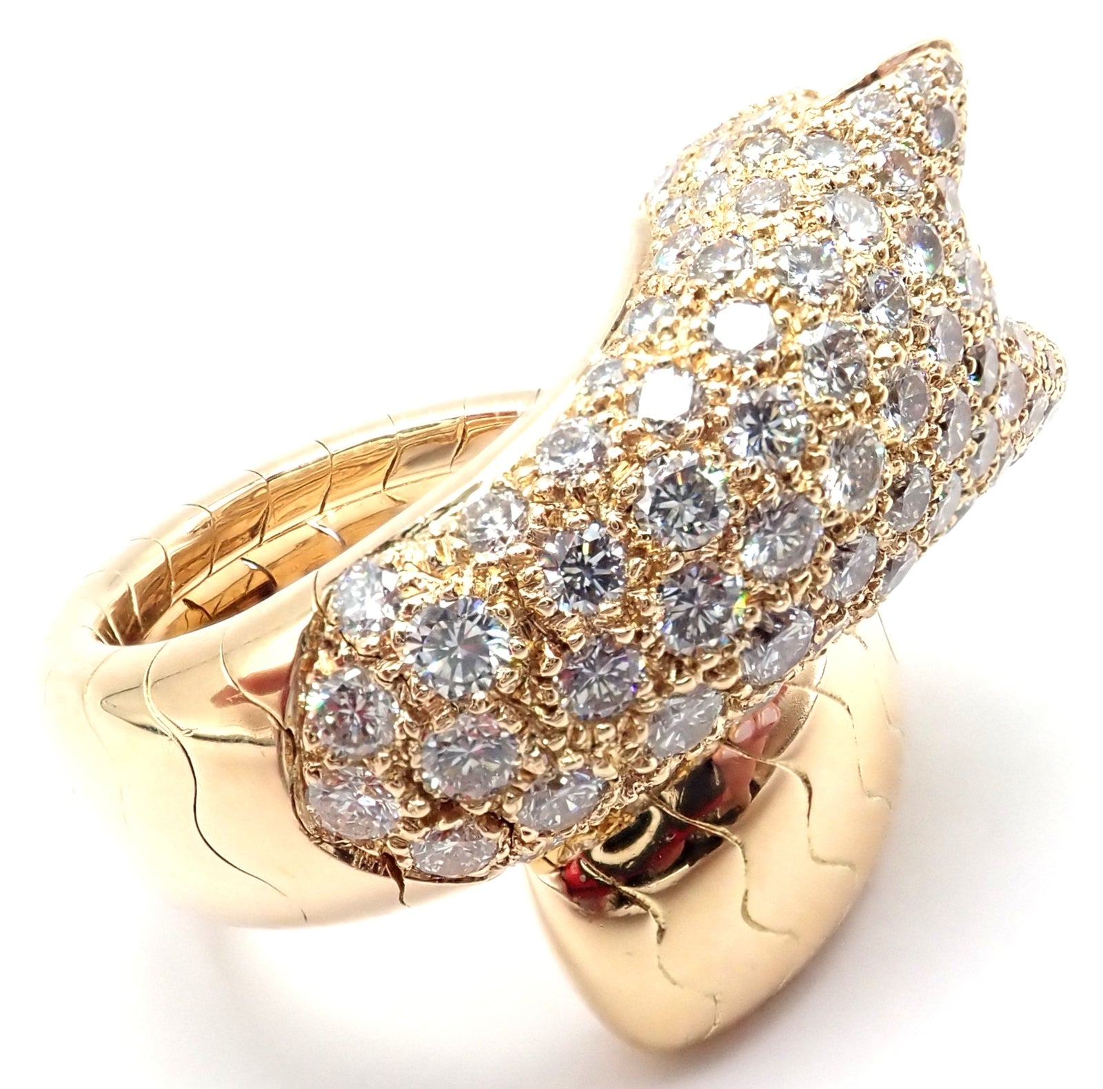 Authentic! Cartier Panther 18k Yellow Gold Diamond Emerald Onyx Band Ring | Fortrove