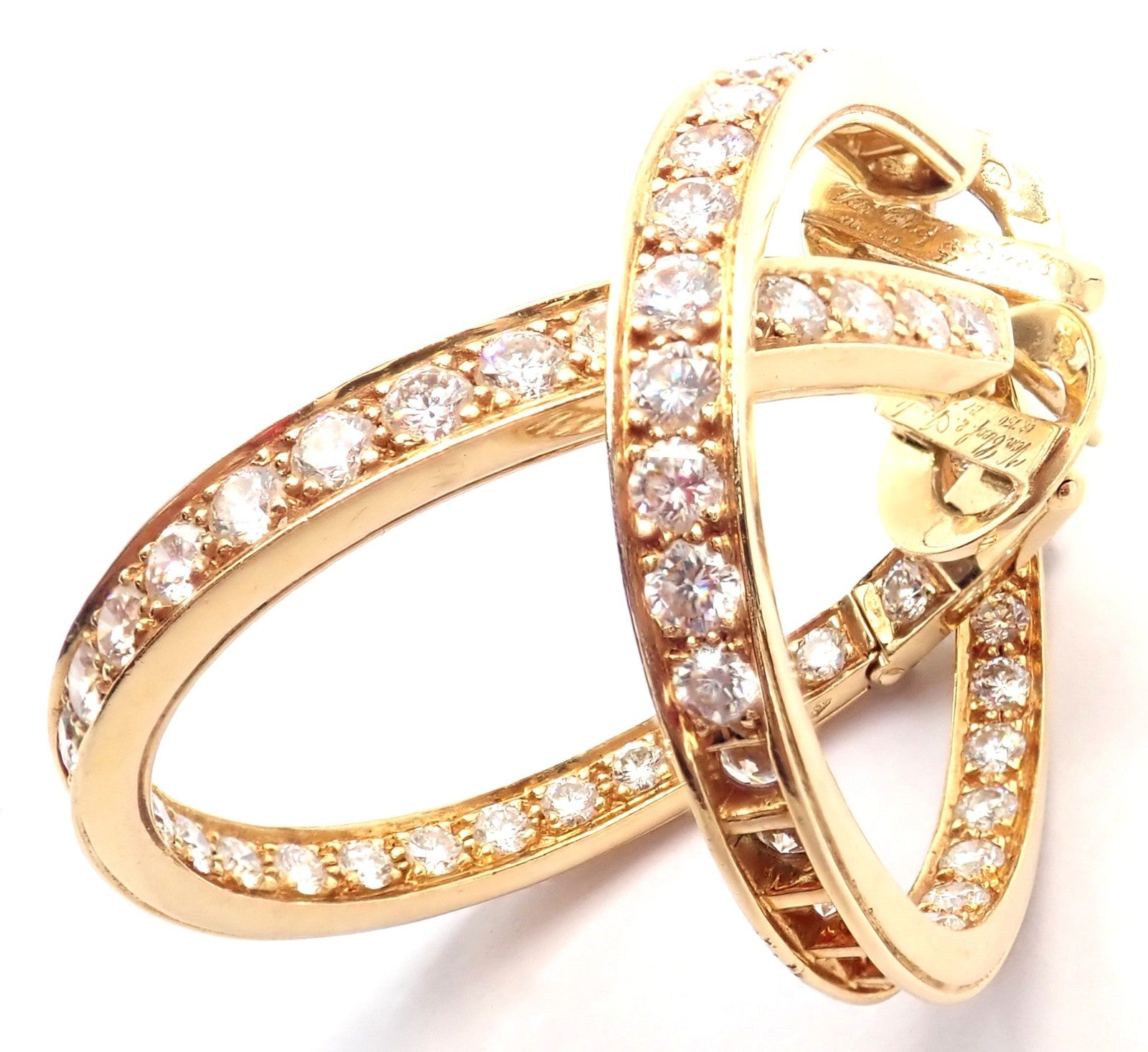 Authentic! Van Cleef & Arpels 18k Yellow Gold Diamond Large Hoop Earrings | Fortrove
