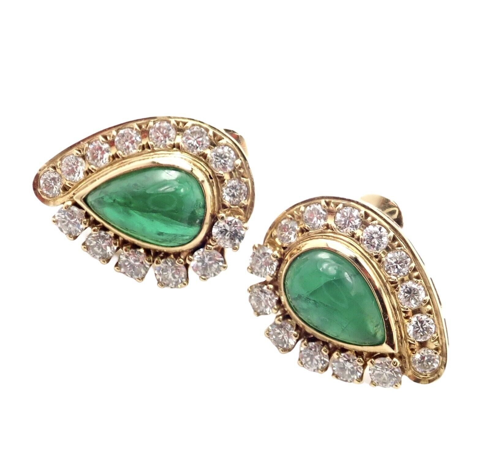Authentic! Mikimoto 18k Yellow Gold Diamond Teardrop Emerald Screw Back Earrings | Fortrove