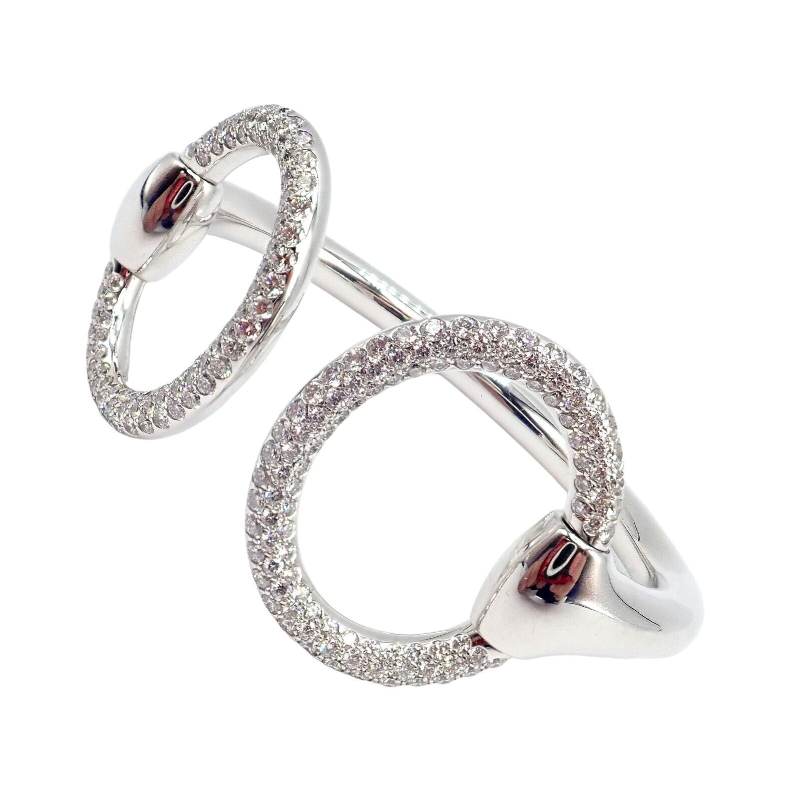 Authentic! Hermes Nausicaa 18K White Gold Diamond Horsebit Cuff Bangle Bracelet | Fortrove