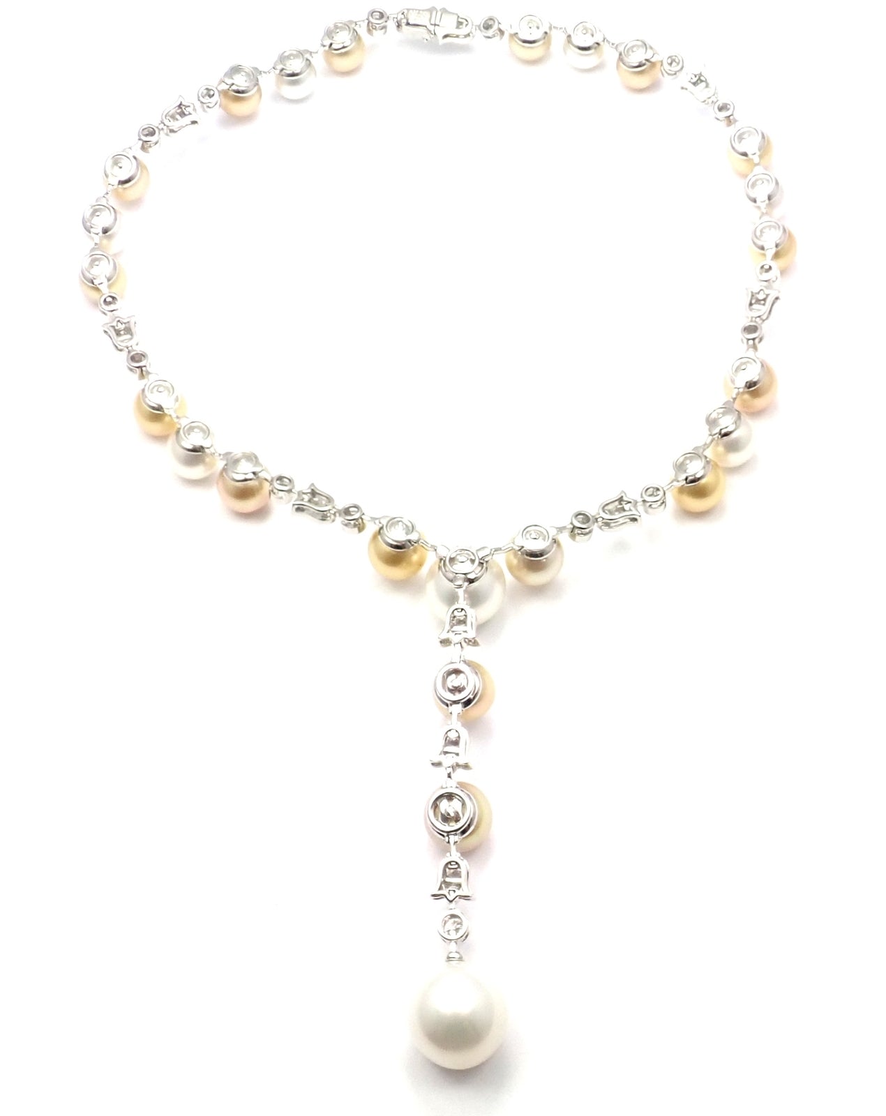 Authentic! Cartier Calin Platinum Diamond Tahitian & South Sea Pearl Necklace | Fortrove