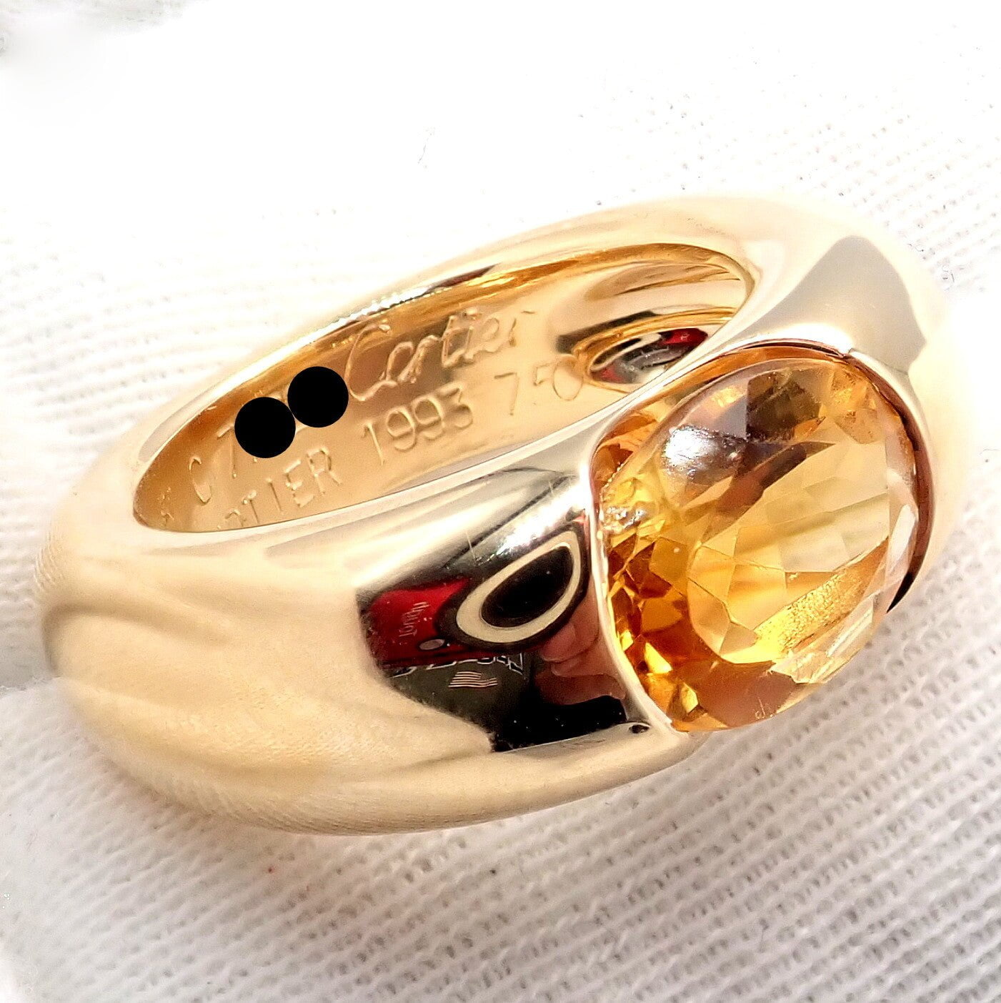 Authentic! Cartier 18k Yellow Gold Citrine Wide Large Ellipse Band Ring Size 5.5 | Fortrove