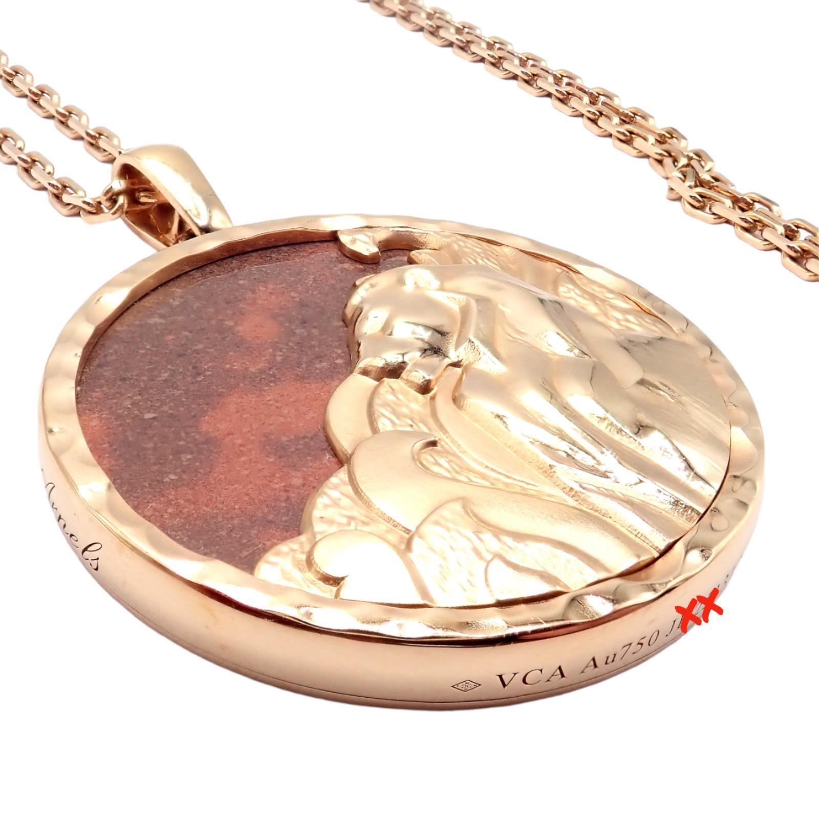 Van Cleef & Arpels Zodiaque 18k Rose Gold Leo Pendant Red Jasper Necklace + Cert | Fortrove
