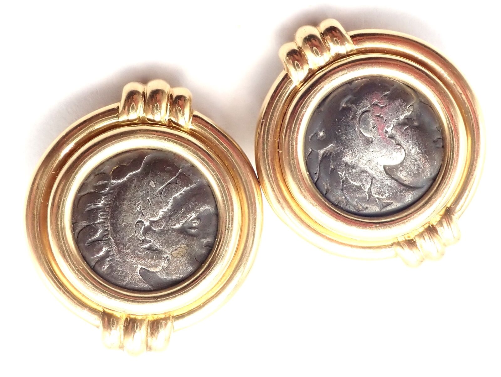 Vintage Bulgari Bvlgari 18k Yellow Gold Alexander The Great Coin Moneta Earrings | Fortrove