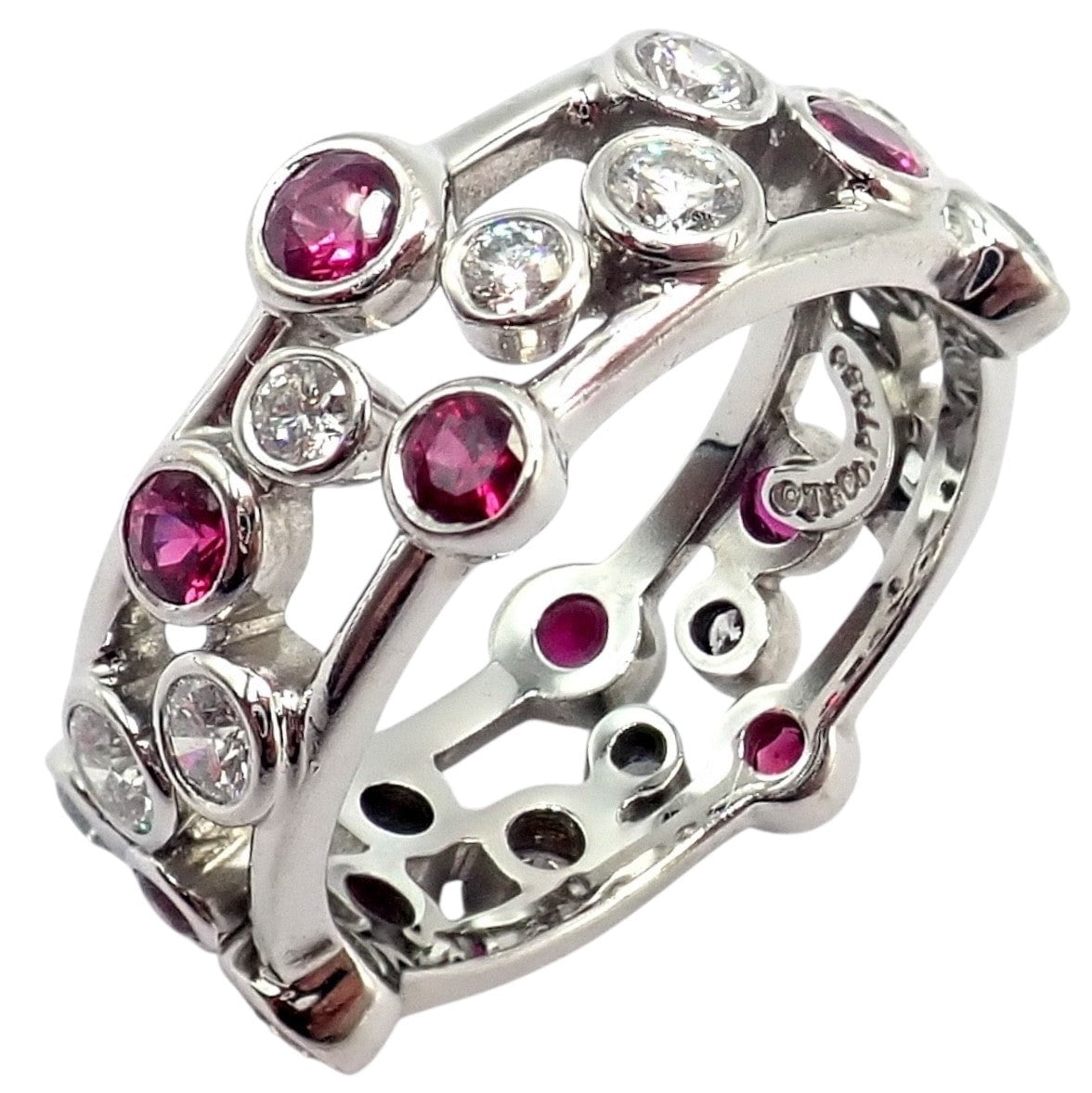 Authentic! Tiffany & Co Platinum Diamond Ruby Bubbles Band Ring Size 5.5 | Fortrove