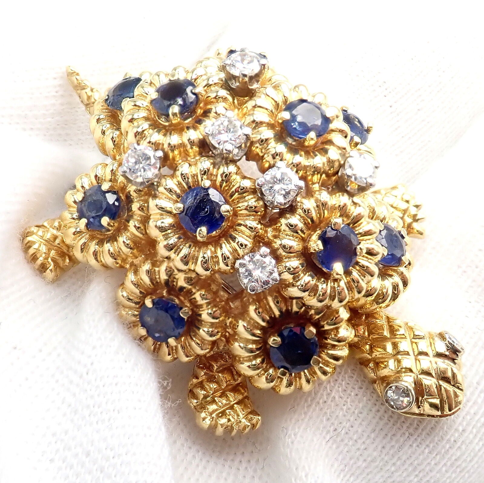 Rare! Authentic Tiffany & Co. Turtle 18k Yellow Gold Diamond Sapphire Pin Brooch | Fortrove