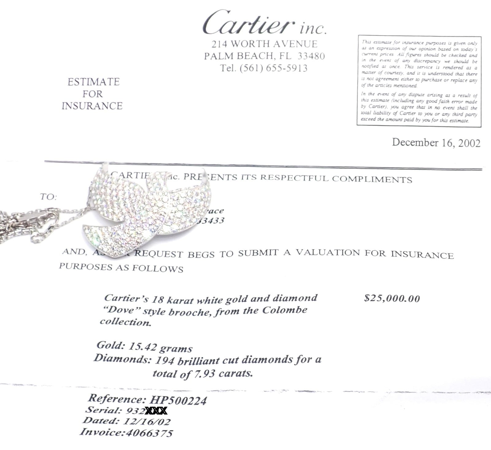 Cartier Jewelry & Watches:Fine Jewelry:Necklaces & Pendants Authentic! Cartier Colombe Dove Of Peace 18k White Gold Diamond Necklace Paper
