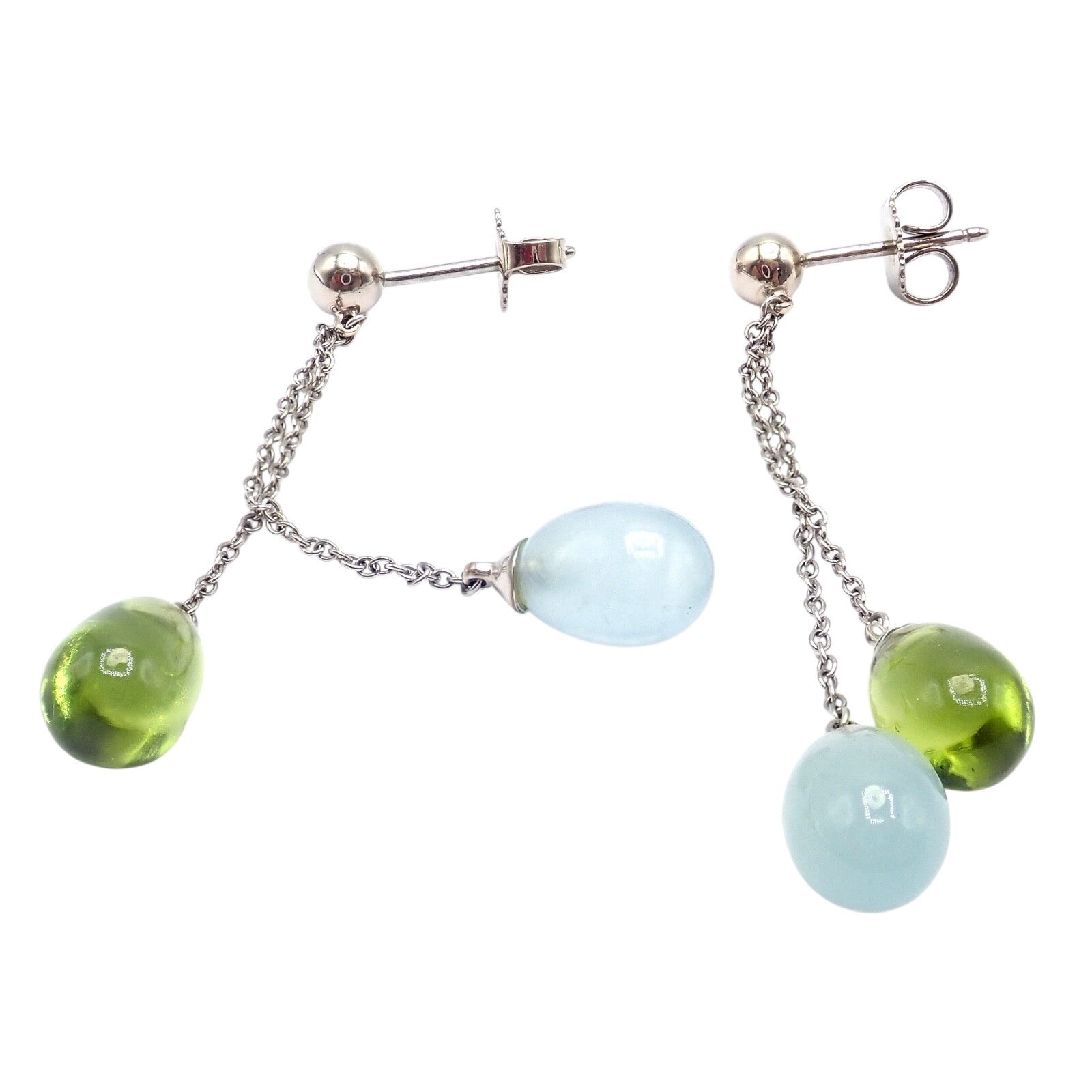 Authentic! Tiffany & Co 18k White Gold Rainbow Drop Peridot Chalcedony Earrings | Fortrove