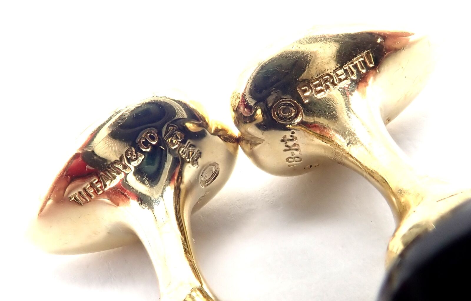 Authentic! Tiffany & Co Peretti 18k Yellow Gold Black Onyx Teardrop Cufflinks | Fortrove