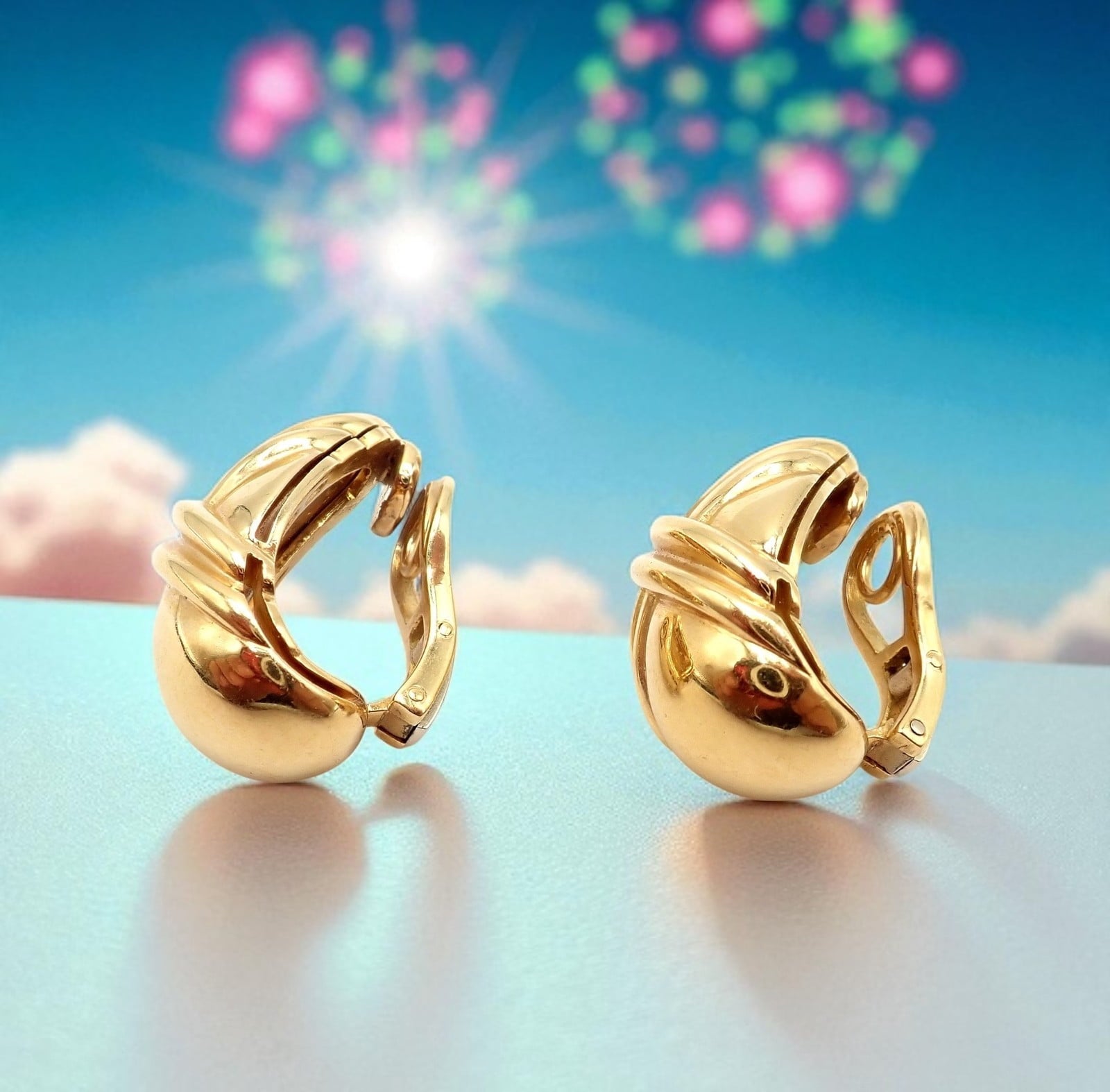 Bulgari Jewelry & Watches:Fine Jewelry:Earrings Authentic! Vintage Bulgari Bvlgari 18k Yellow Gold Roma Tear Drop Hoop Earrings