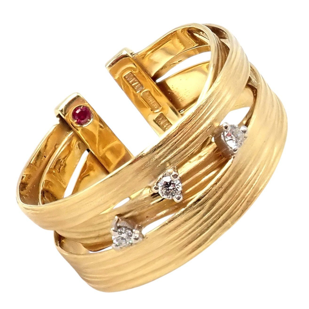 Authentic! Roberto Coin 18k Yellow Gold Diamond Silk Weave Ring sz 7 | Fortrove