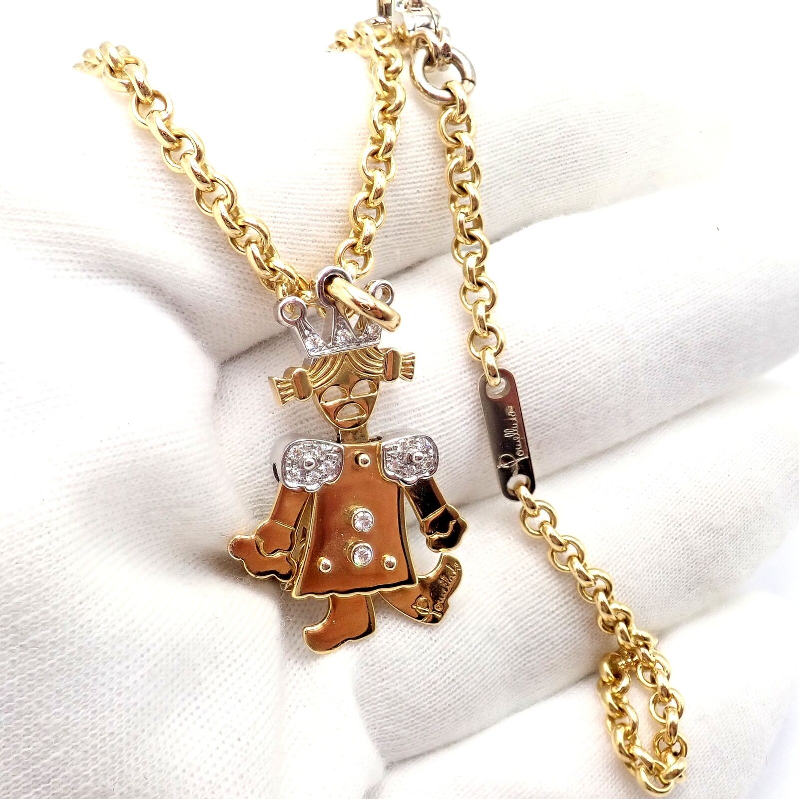 Pomellato 18k Yellow White Gold Animated XL Diamond Queen Pendant Link Necklace | Fortrove