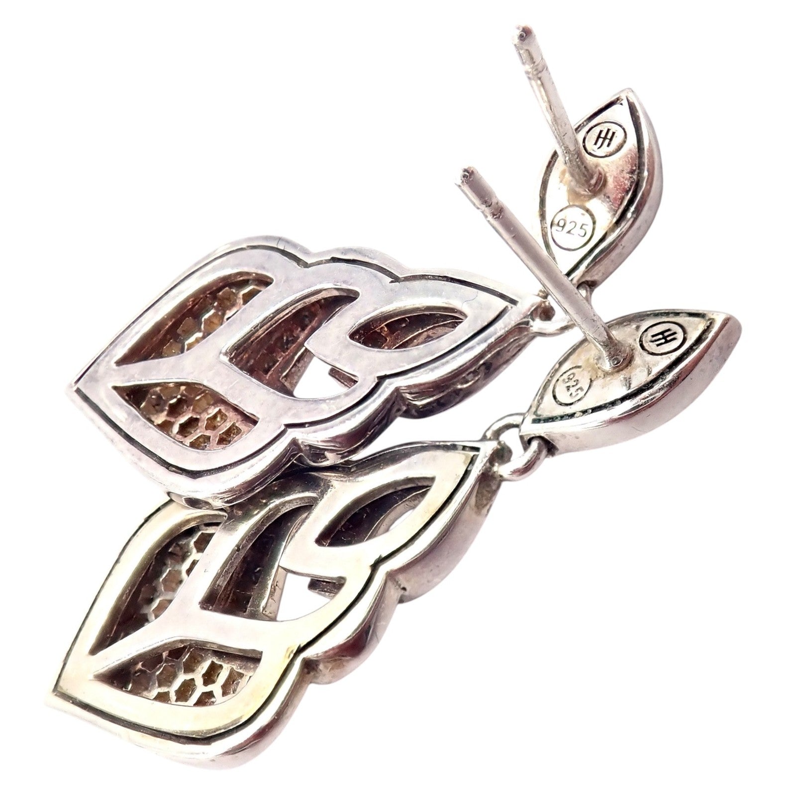 Authentic! John Hardy JH Silver Naga Diamond Heart Earrings | Fortrove