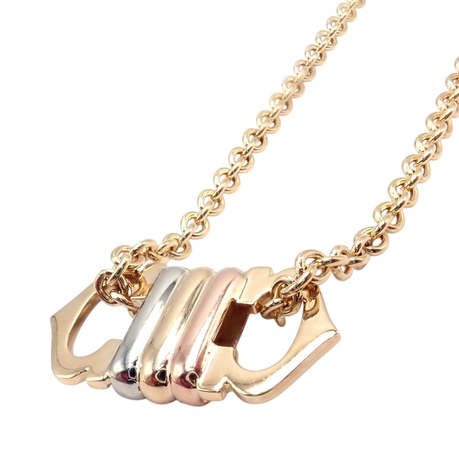 Authentic! Cartier 18k TriColor Gold Double C Charm Pendant Necklace | Fortrove