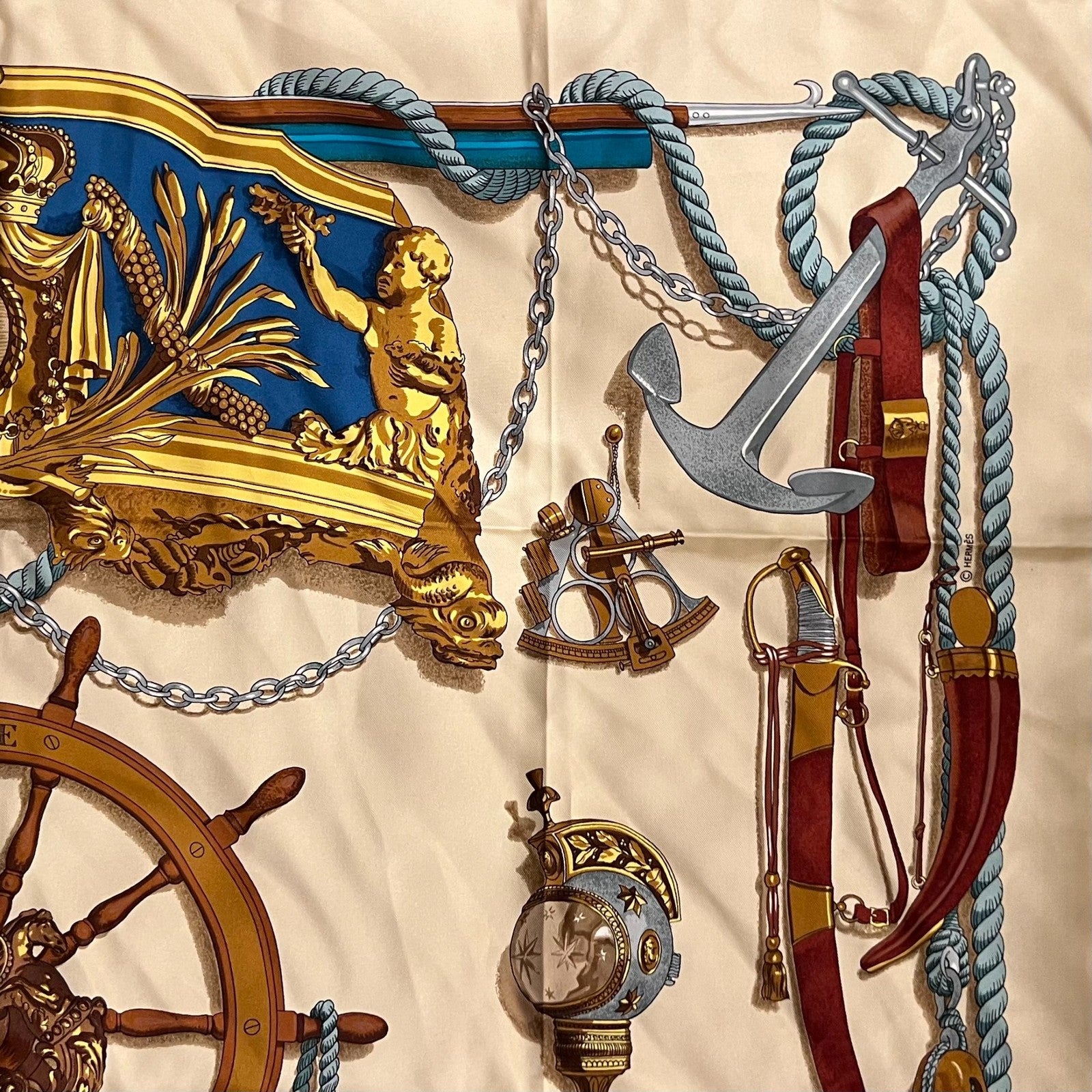 Authentic RARE! Hermes Tan Musee Museum Vintage 90cm Silk Scarf | Fortrove