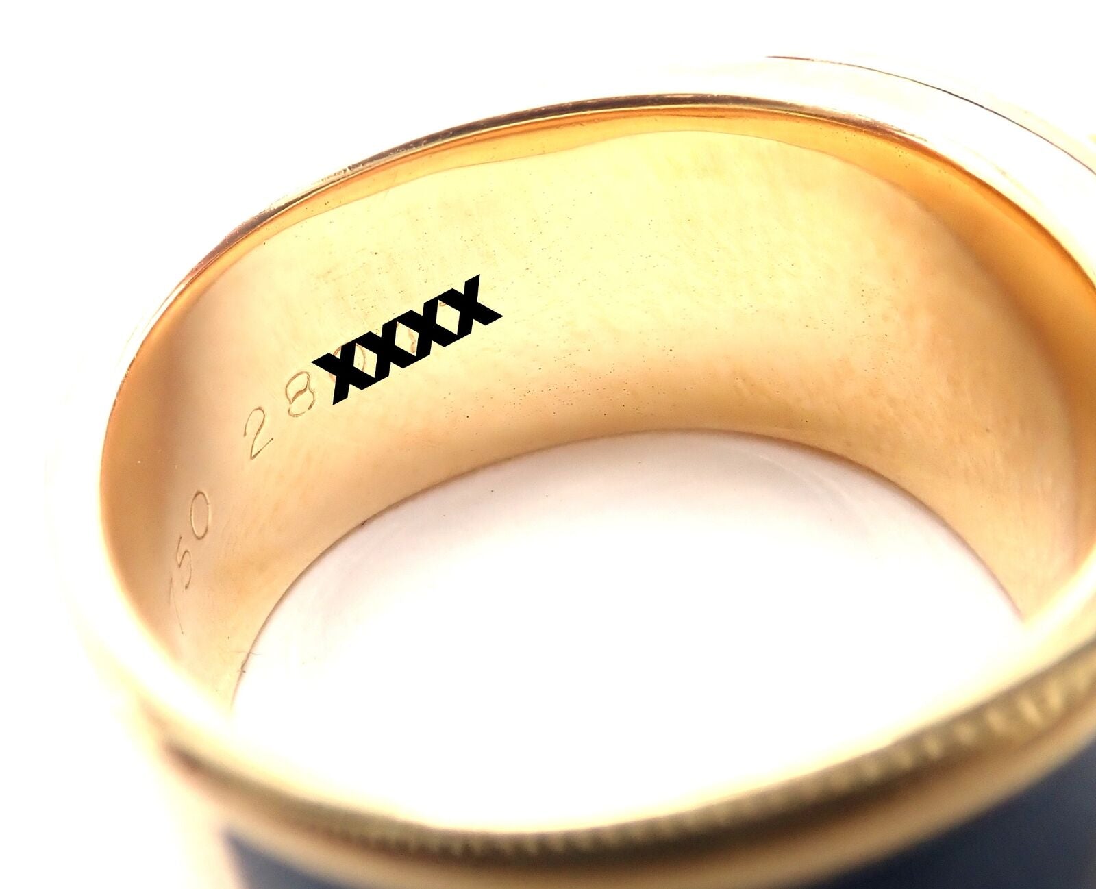 Authentic! Hermes Collier de Chien 18K Yellow Gold Blue Enamel Band Ring Size 6 | Fortrove