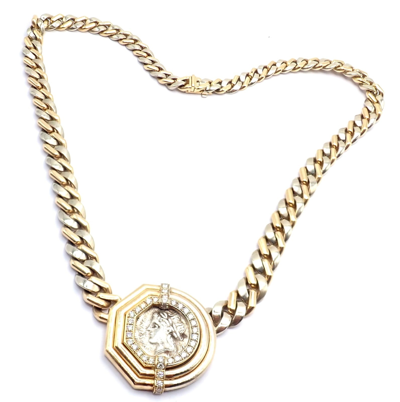 Bvlgari Jewelry & Watches:Fine Jewelry:Necklaces & Pendants Bvlgari Bulgari 18k Yellow White Gold Diamond Monete Antique Coin Link Necklace