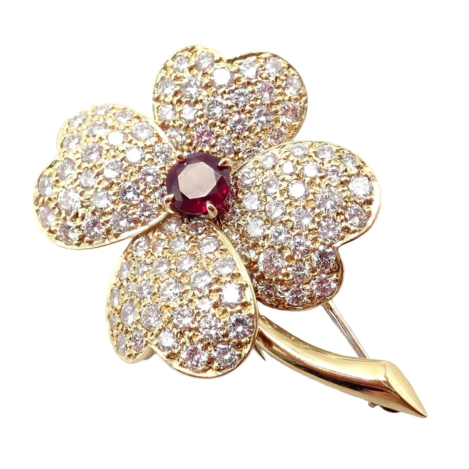 Van Cleef & Arpels Jewelry & Watches:Fine Jewelry:Brooches & Pins Vintage! Van Cleef & Arpels Cosmos 18k Yellow Gold Diamond Ruby Brooch Pendant