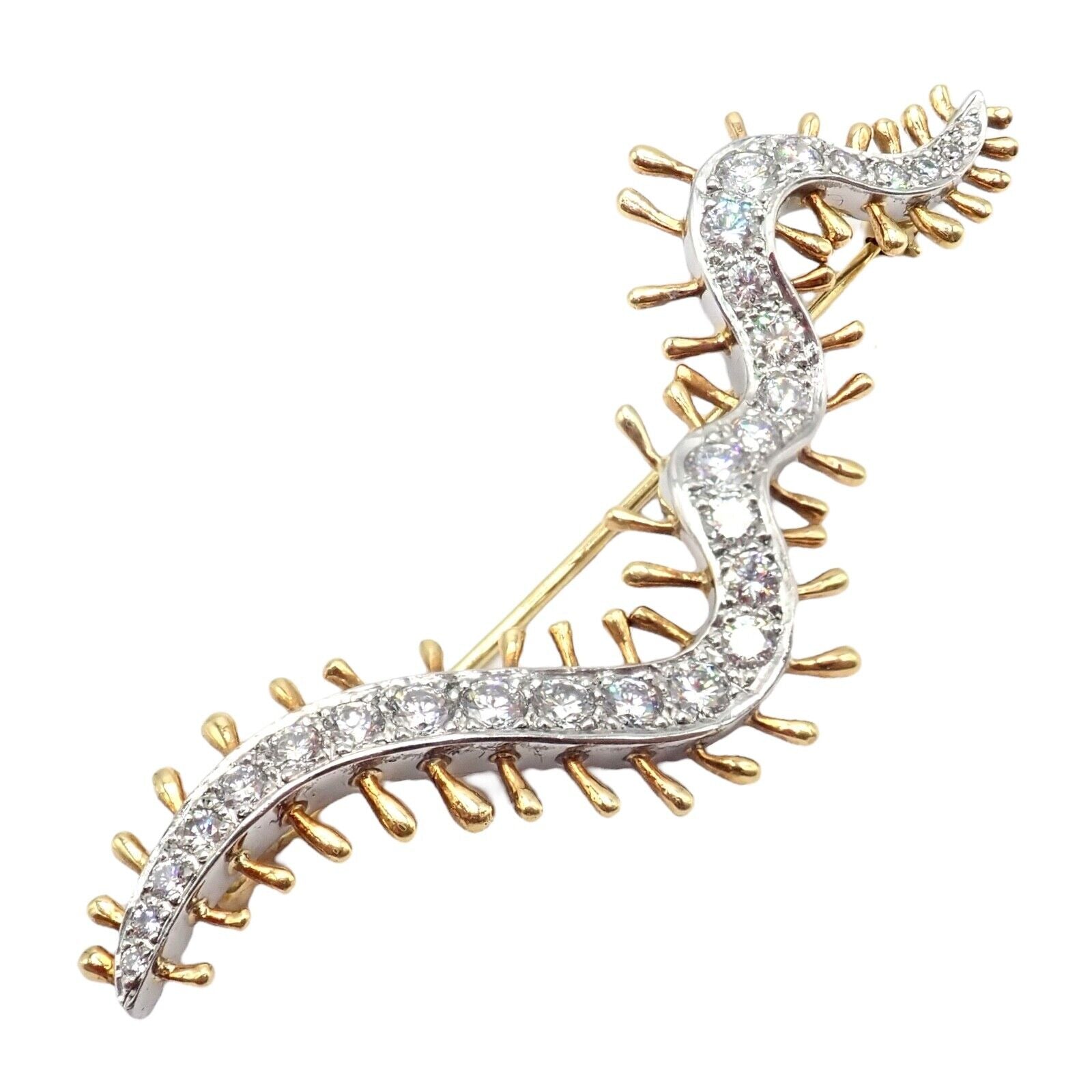Vintage Tiffany & Co. Platinum 18k Yellow Gold Diamond Centipede Pin Brooch 1988 | Fortrove