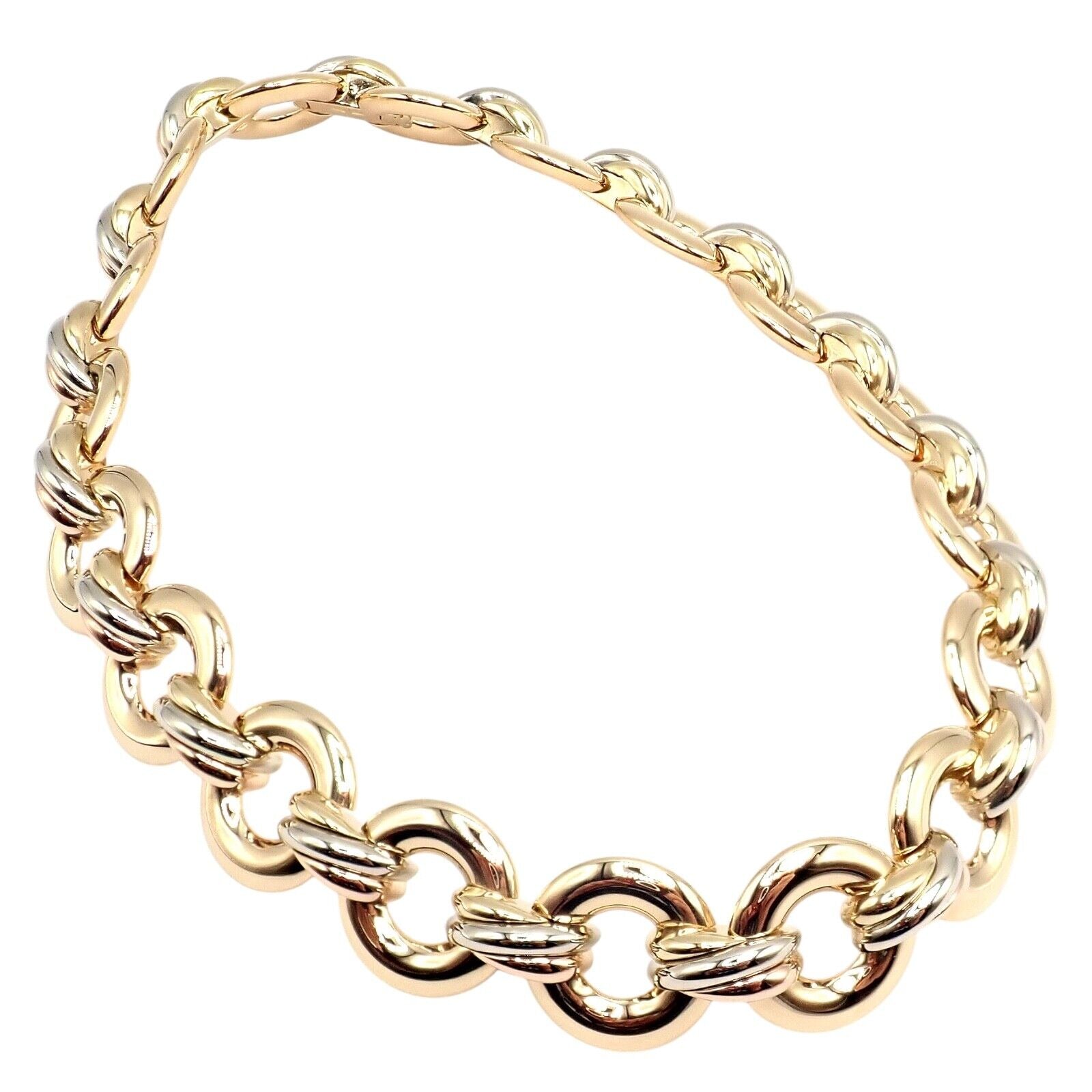 Vintage! Authentic Cartier Trinity 18k Tri-Color Gold Round Link Necklace 1996 | Fortrove