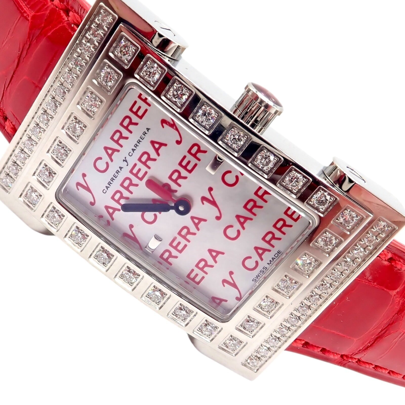 Carrera y Carrera Jewelry & Watches:Watches, Parts & Accessories:Watches:Wristwatches Carrera Y Carrera CyC Tempus Fugyt Diamond Red Alligator Band Ladies Watch +Box