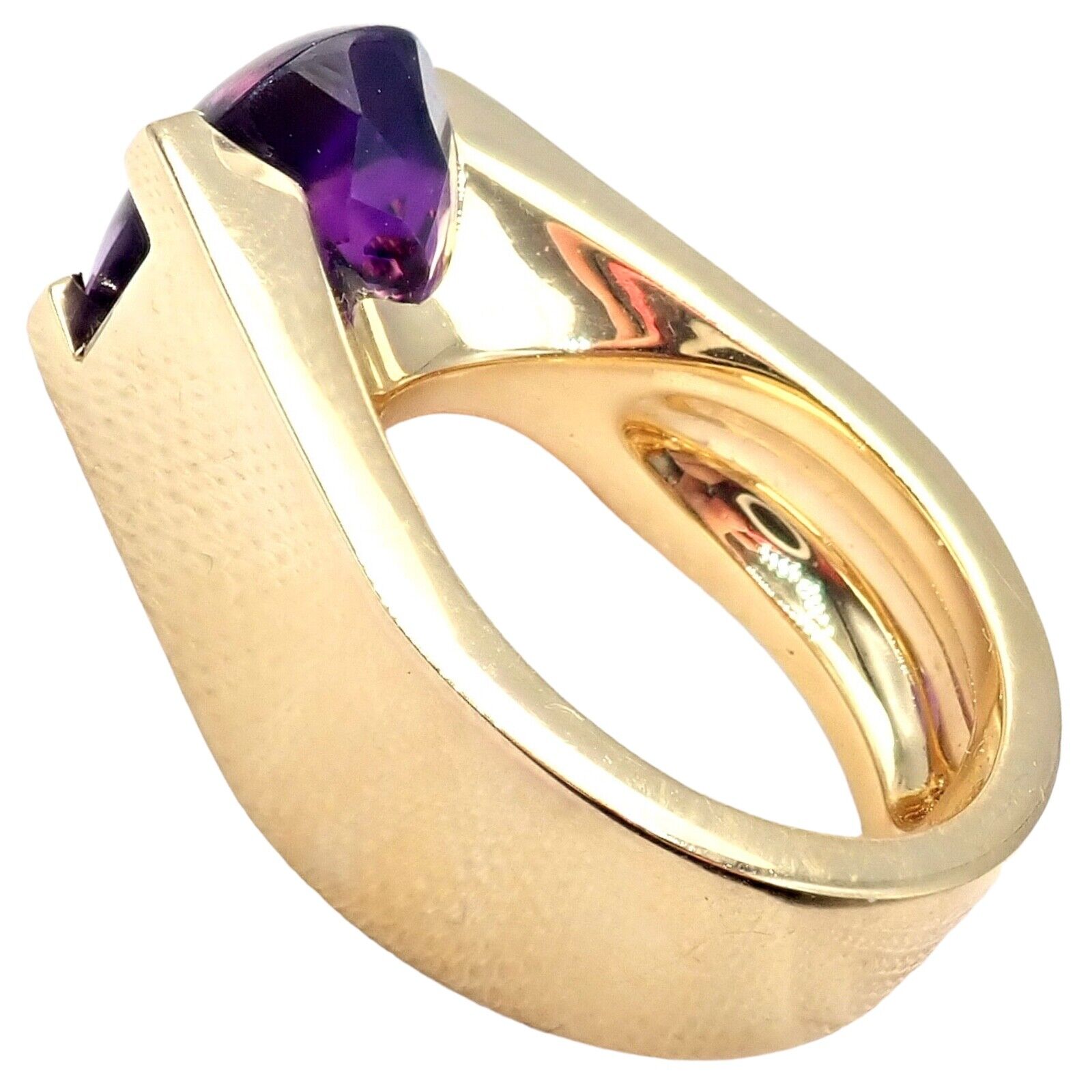 Authentic! Cartier Tankissi 18k Yellow Gold Diamond Large Amethyst Ring | Fortrove