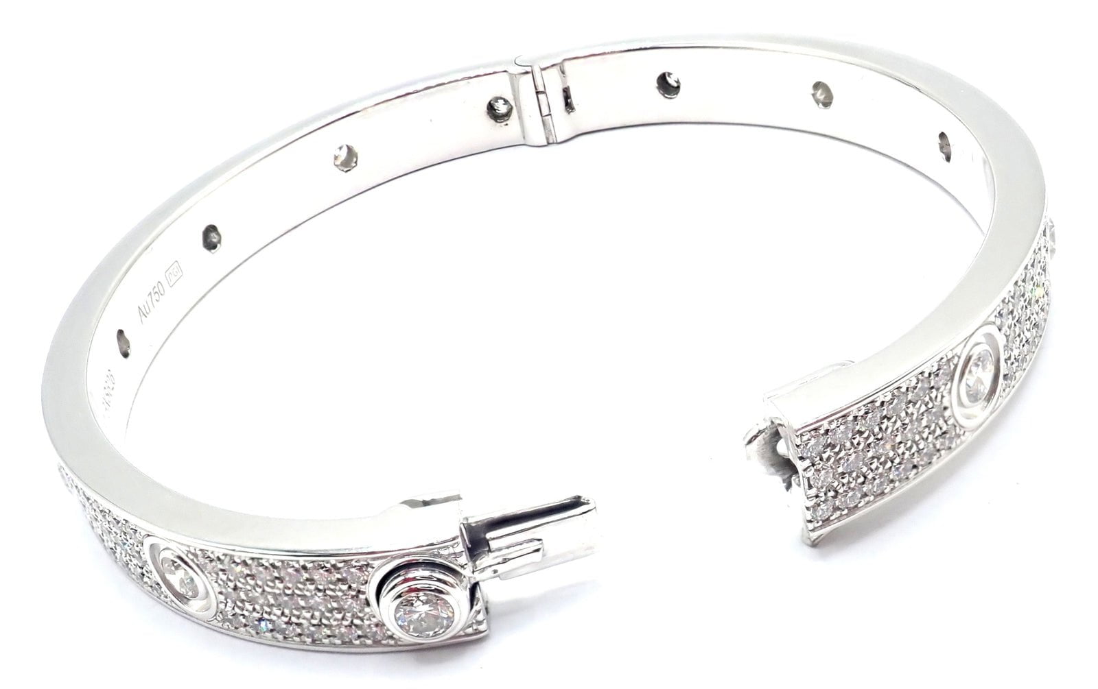 Authentic! Cartier Love 18k White Gold Diamond Pave Bangle Bracelet Sz 17 Paper | Fortrove