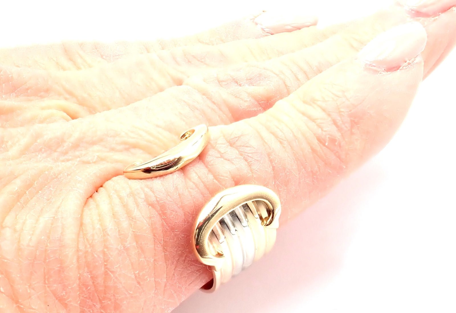 Authentic! Cartier 18k Tri-Color Gold Double C Band Ring Size 4.5 | Fortrove