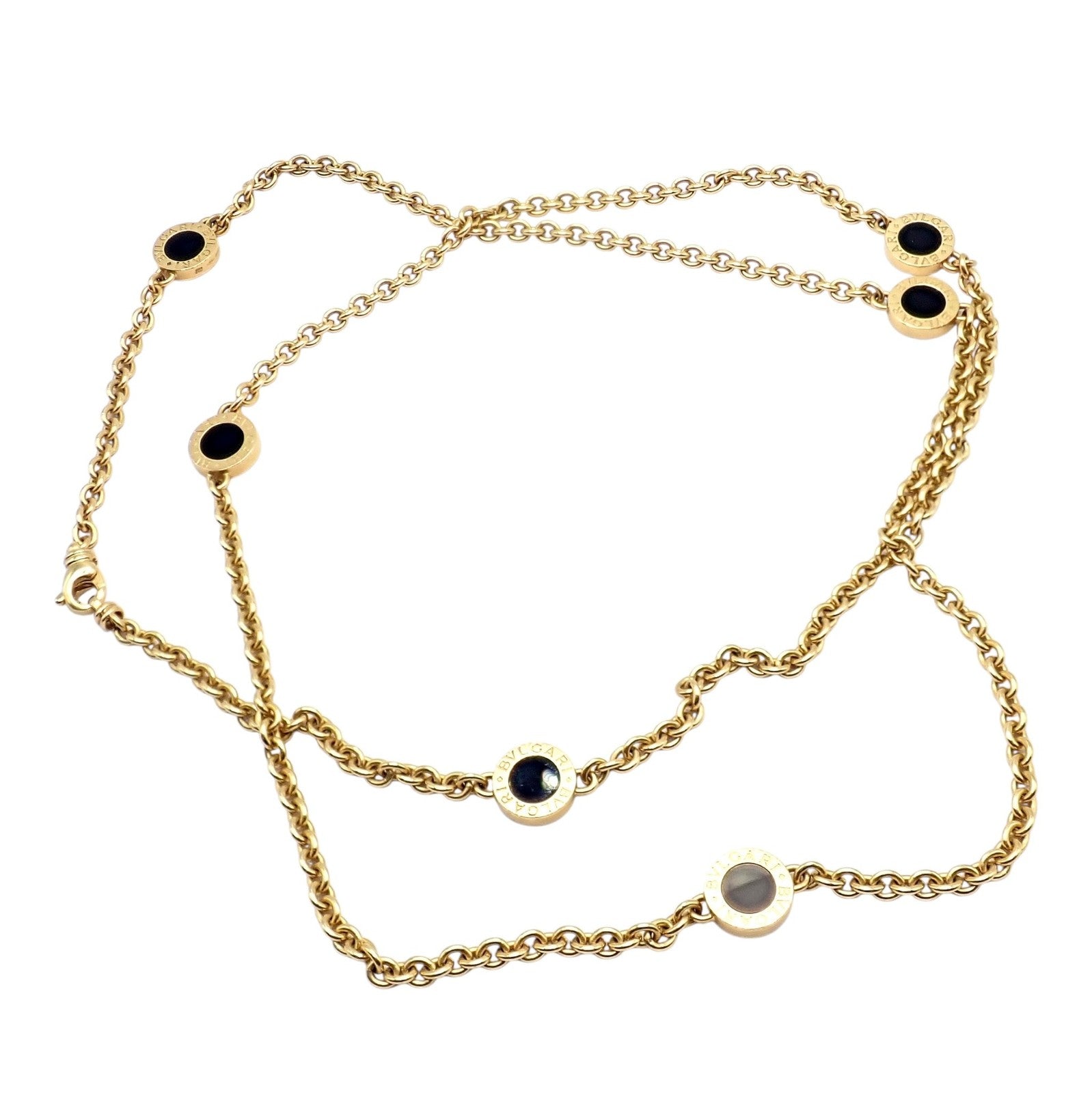 Authentic! Bvlgari Bulgari 18k Rose Gold Onyx 29.5" Long Signature Necklace | Fortrove