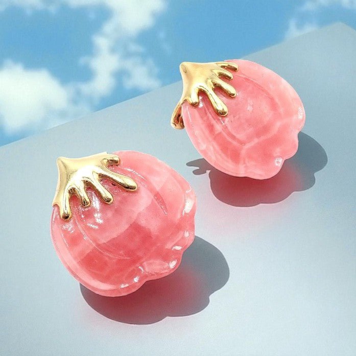 Authentic Tiffany & Co Angela Cummings 18k Yellow Gold Pink Stone Petal Earrings | Fortrove
