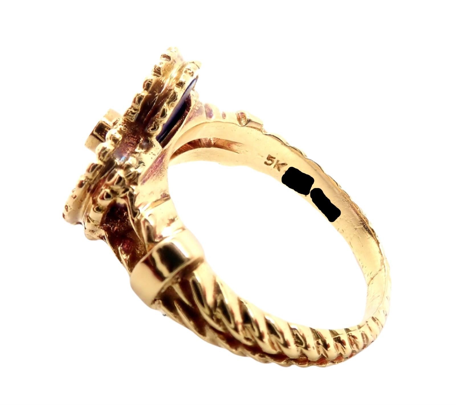 Van Cleef & Arpels Alhambra 18k Yellow Gold Lapis Lazuli Diamond Ring Sz 5.75 | Fortrove