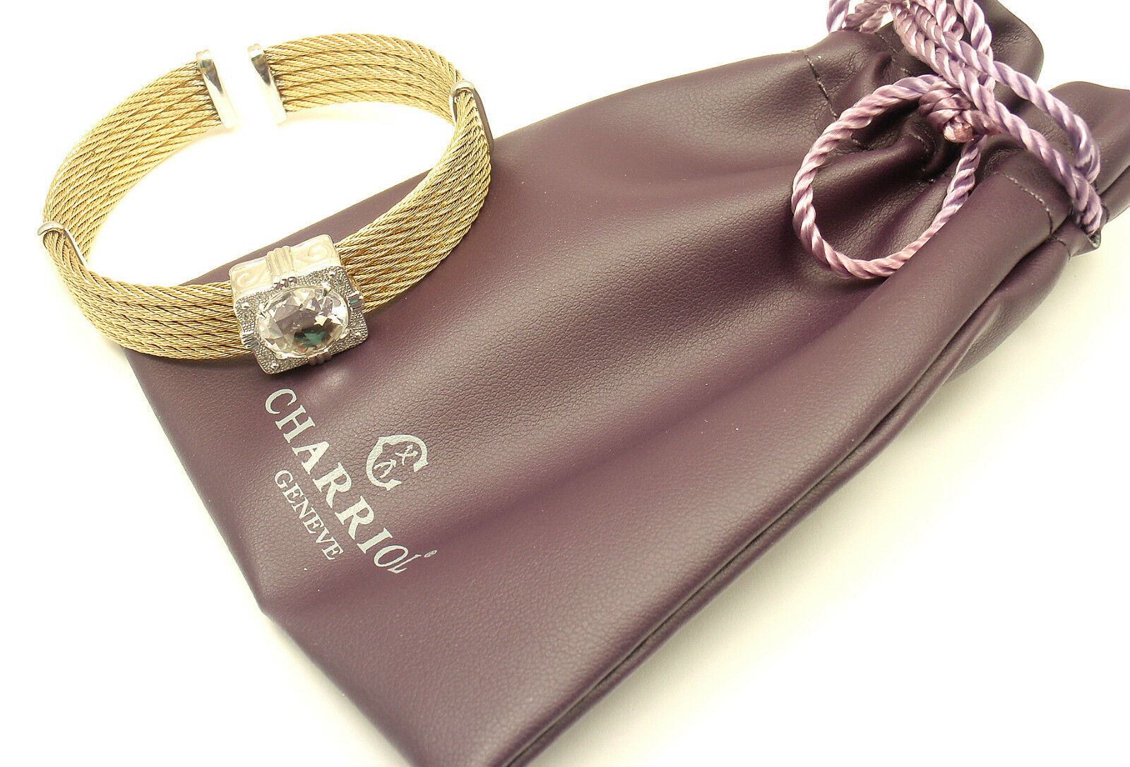 Charriol Jewelry & Watches:Fine Jewelry:Bracelets & Charms AUTHENTIC CHARRIOL 18K GOLD AND STEEL WIRE DIAMOND WHITE TOPAZ CELTIC BRACELET