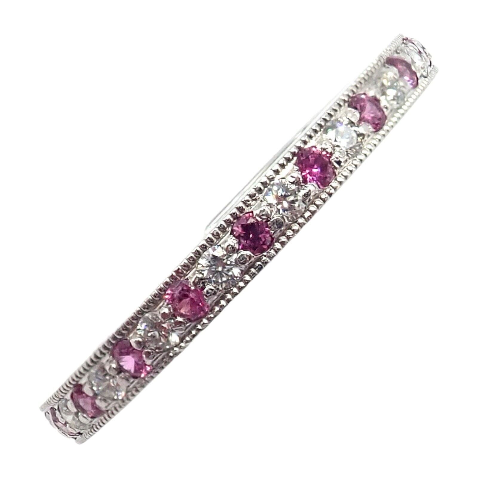 Tiffany & Co Platinum Diamond Pink Sapphire Milgrain 2.5mm Band Ring sz 5.75 | Fortrove