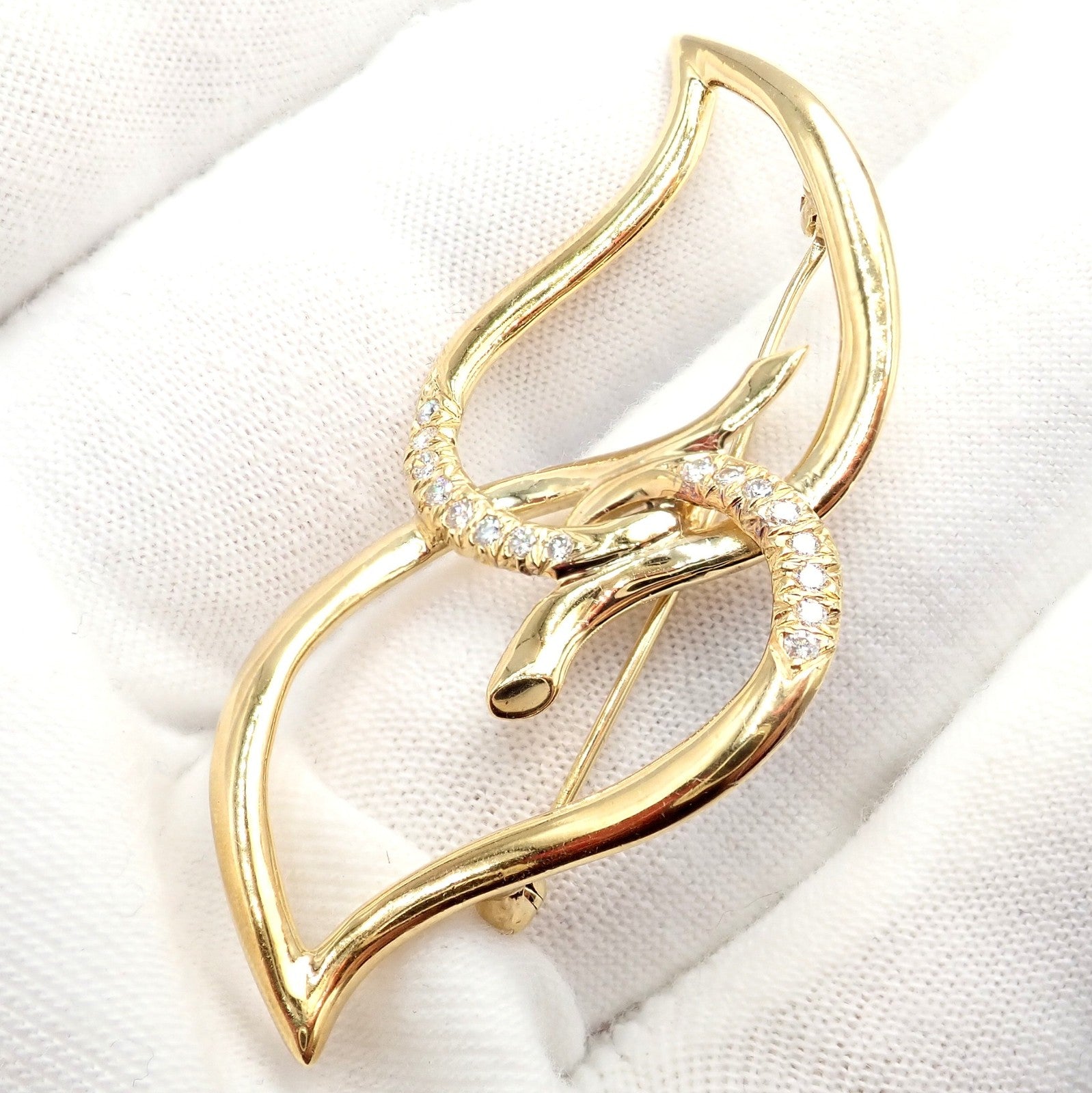 Authentic! Tiffany & Co 18k Yellow Gold Diamond Two Leaf Twin Brooch Pin 1987 | Fortrove
