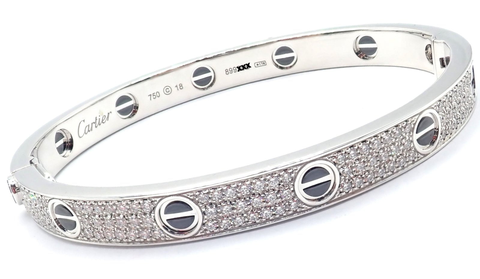 Cartier Jewelry & Watches:Fine Jewelry:Bracelets & Charms Authentic! Cartier Love 18k White Gold Diamond Pave Ceramic Bracelet Sz 18 Cert.