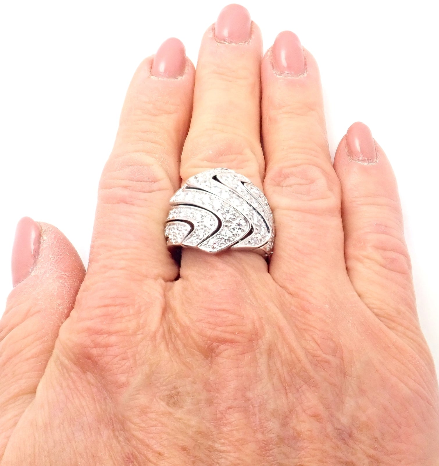 Rare! Authentic Cartier 18k White Gold Diamond Waves Large Ring | Fortrove