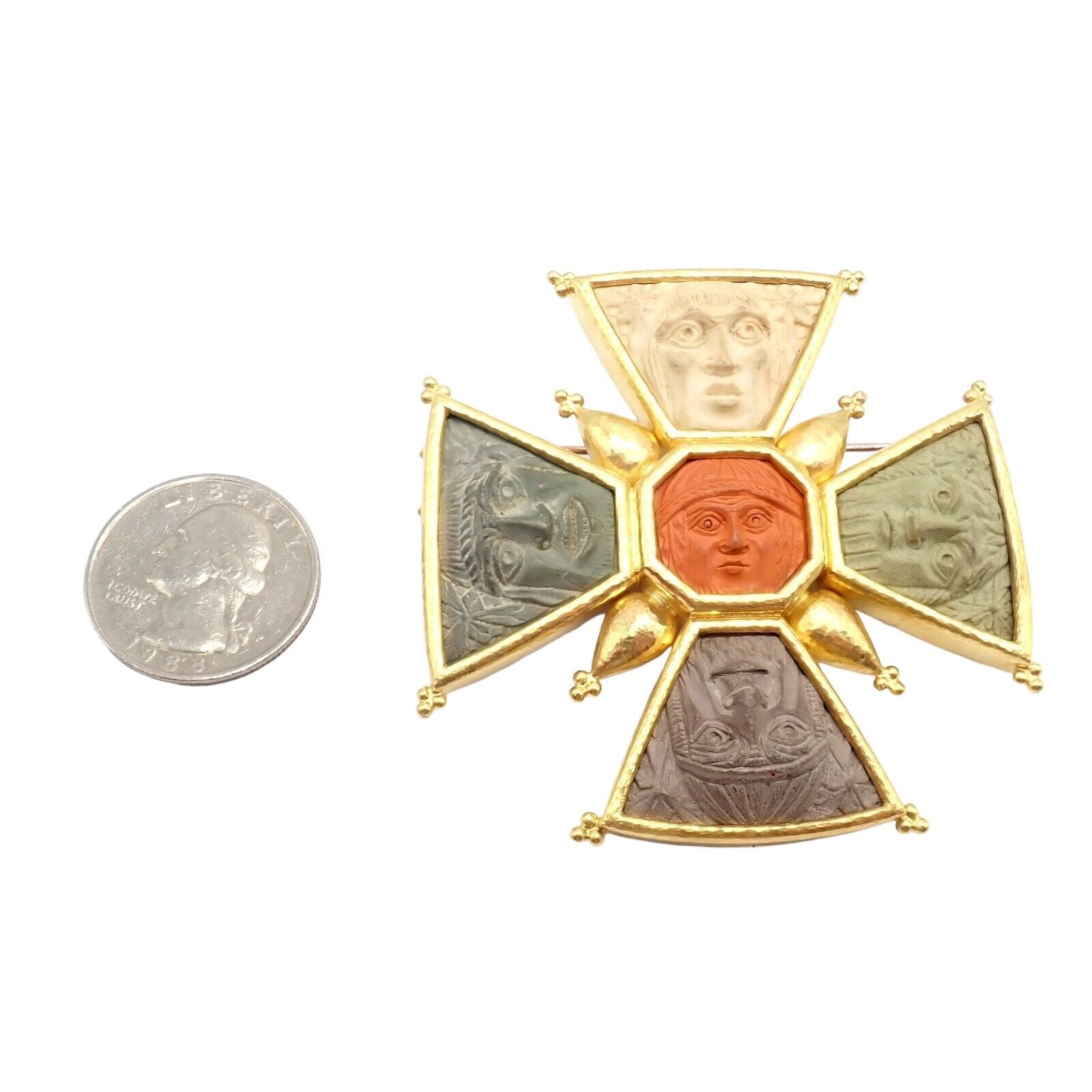 Elizabeth Locke 18k Yellow Gold Bomarzo 5 Faces Maltese Cross Brooch Pendant | Fortrove