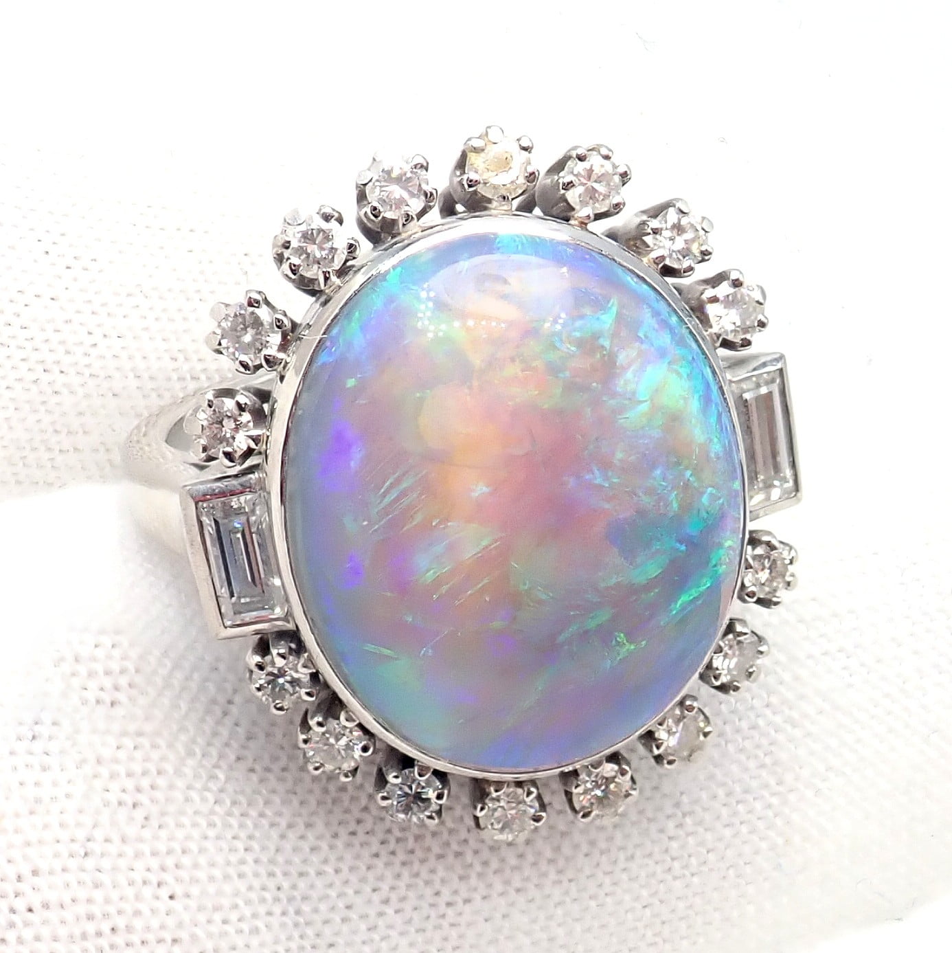 Estate Jewelry & Watches:Vintage & Antique Jewelry:Rings Antique Vintage Estate Palladium Diamond Opal Ring