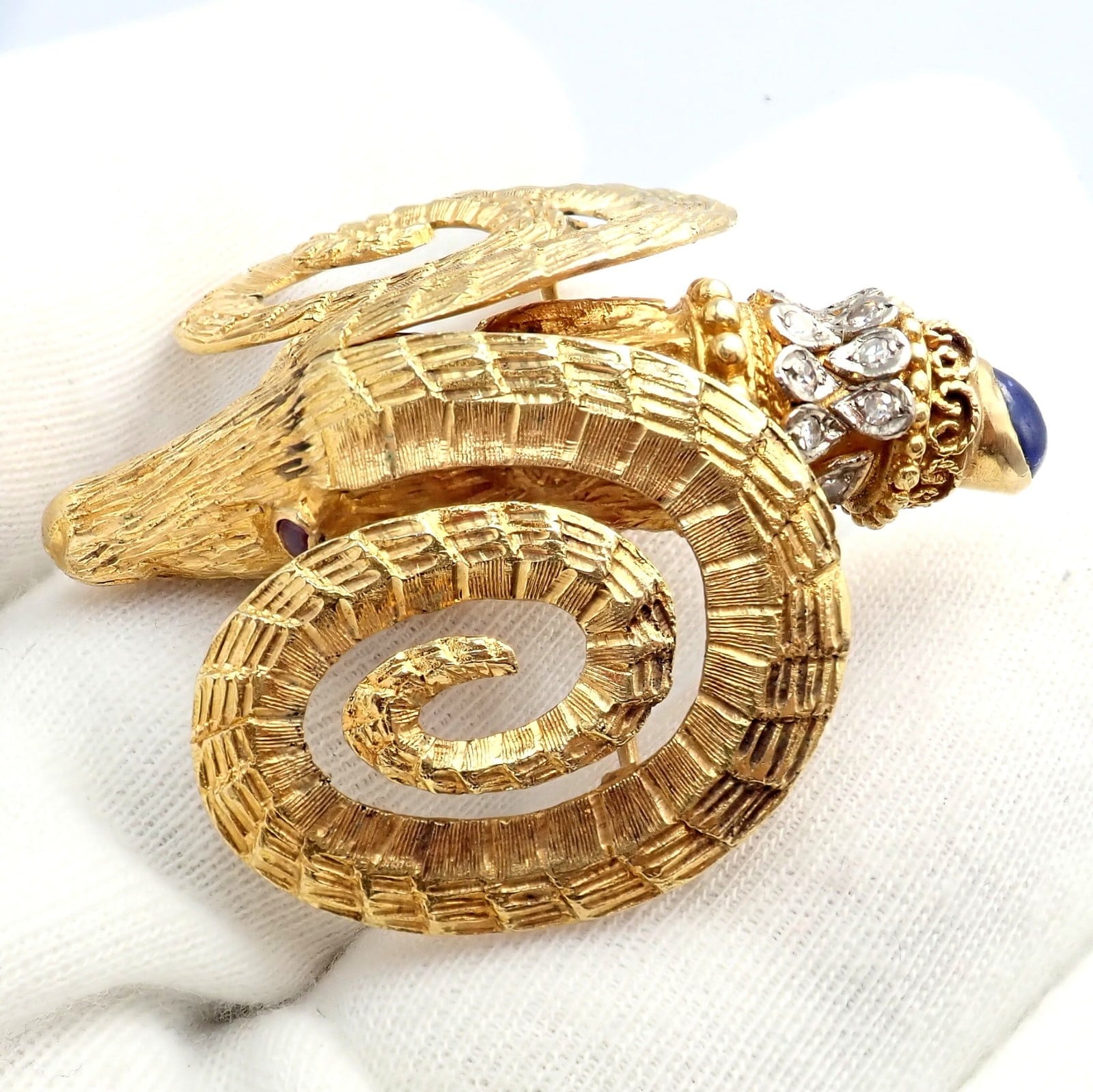 Ilias Lalalounis Jewelry & Watches:Fine Jewelry:Brooches & Pins Rare Ilias Lalaounis 18k Yellow Gold Ram Ares Diamond Ruby Sapphire Large Brooch