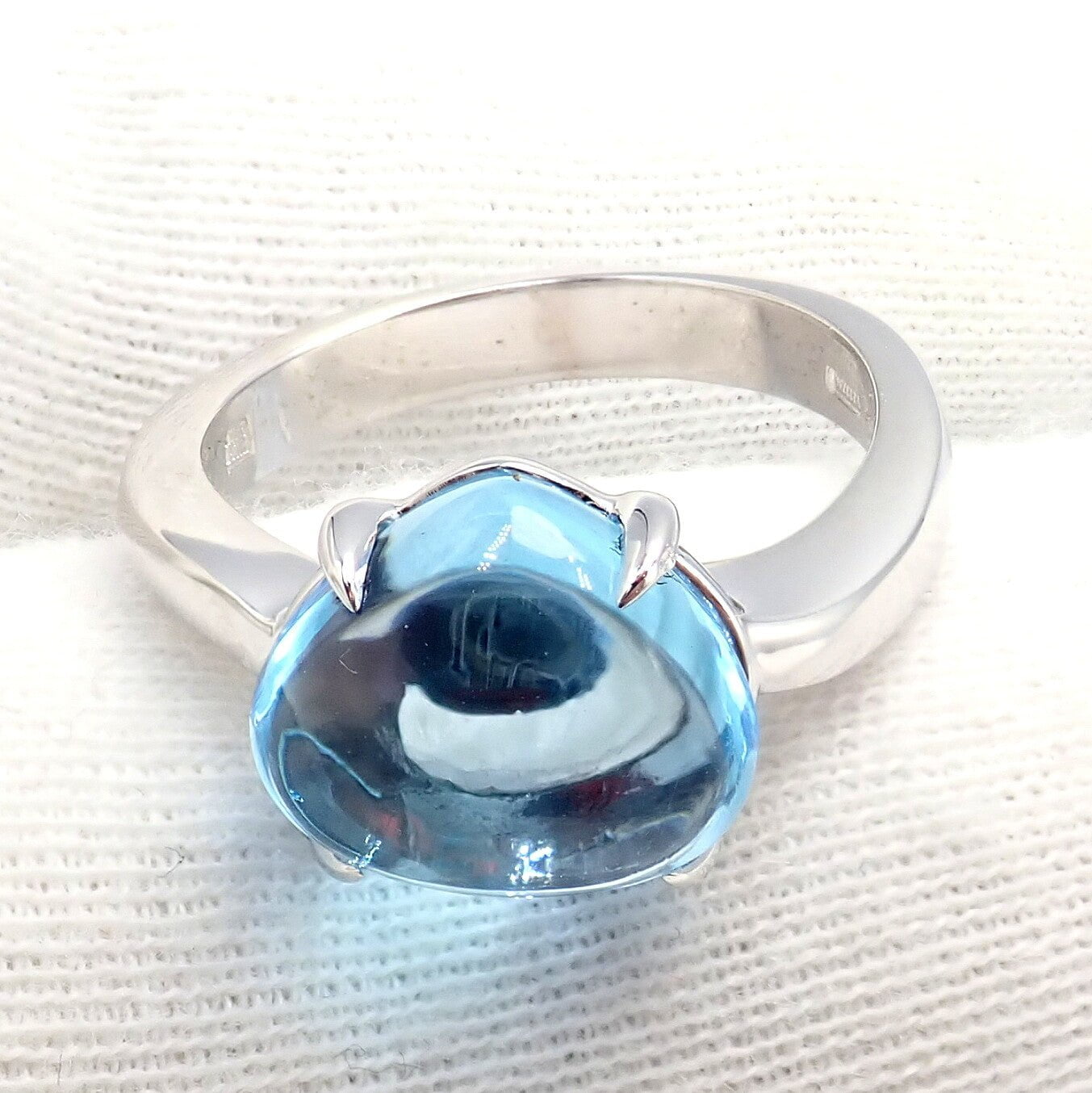 Authentic! Bulgari 18k Whtie Gold Mediterranean Eden Blue Topaz Ring Size 6 | Fortrove